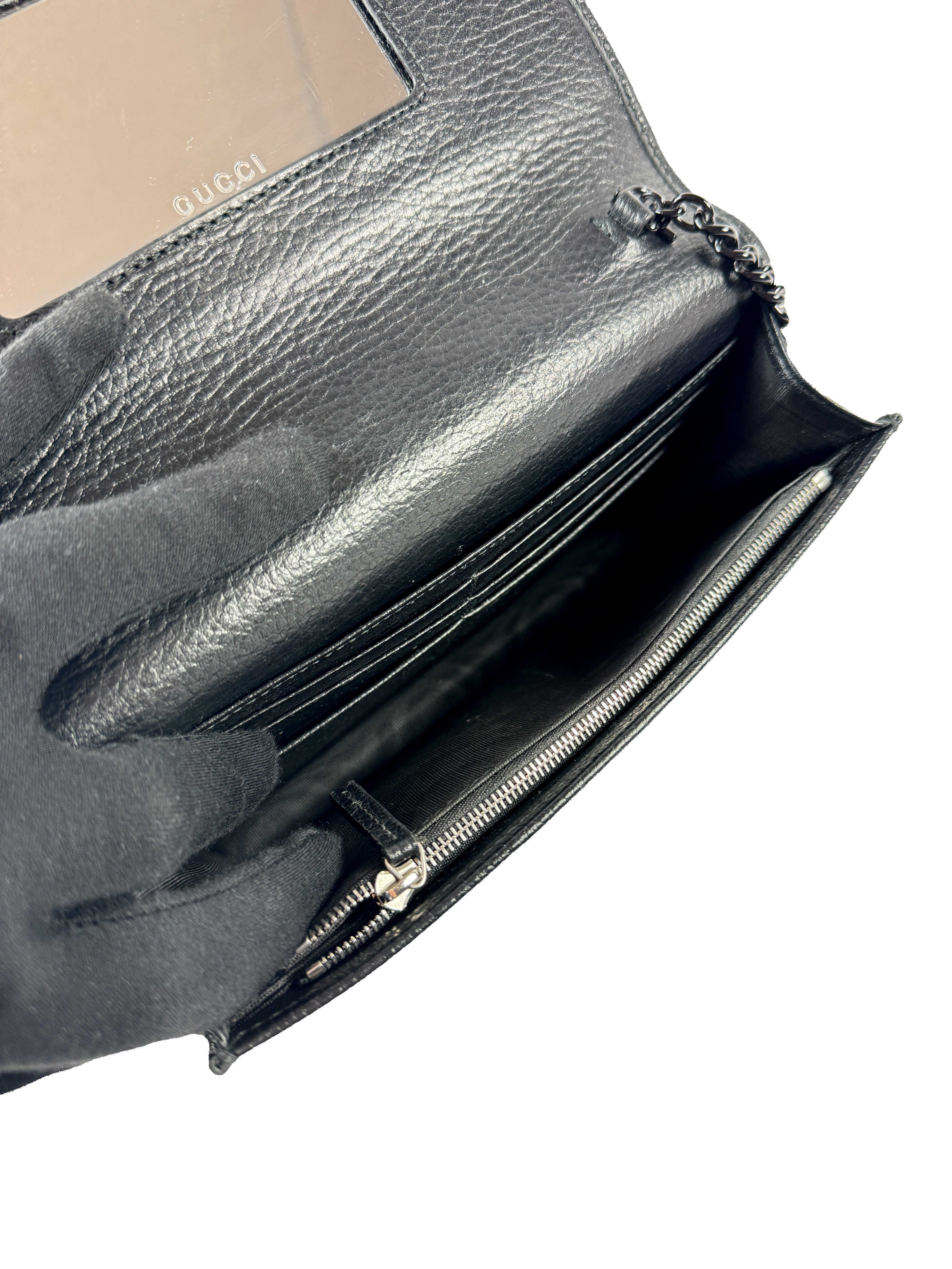 Gucci GG black Marmont leather wallet on a chain 497985-493075