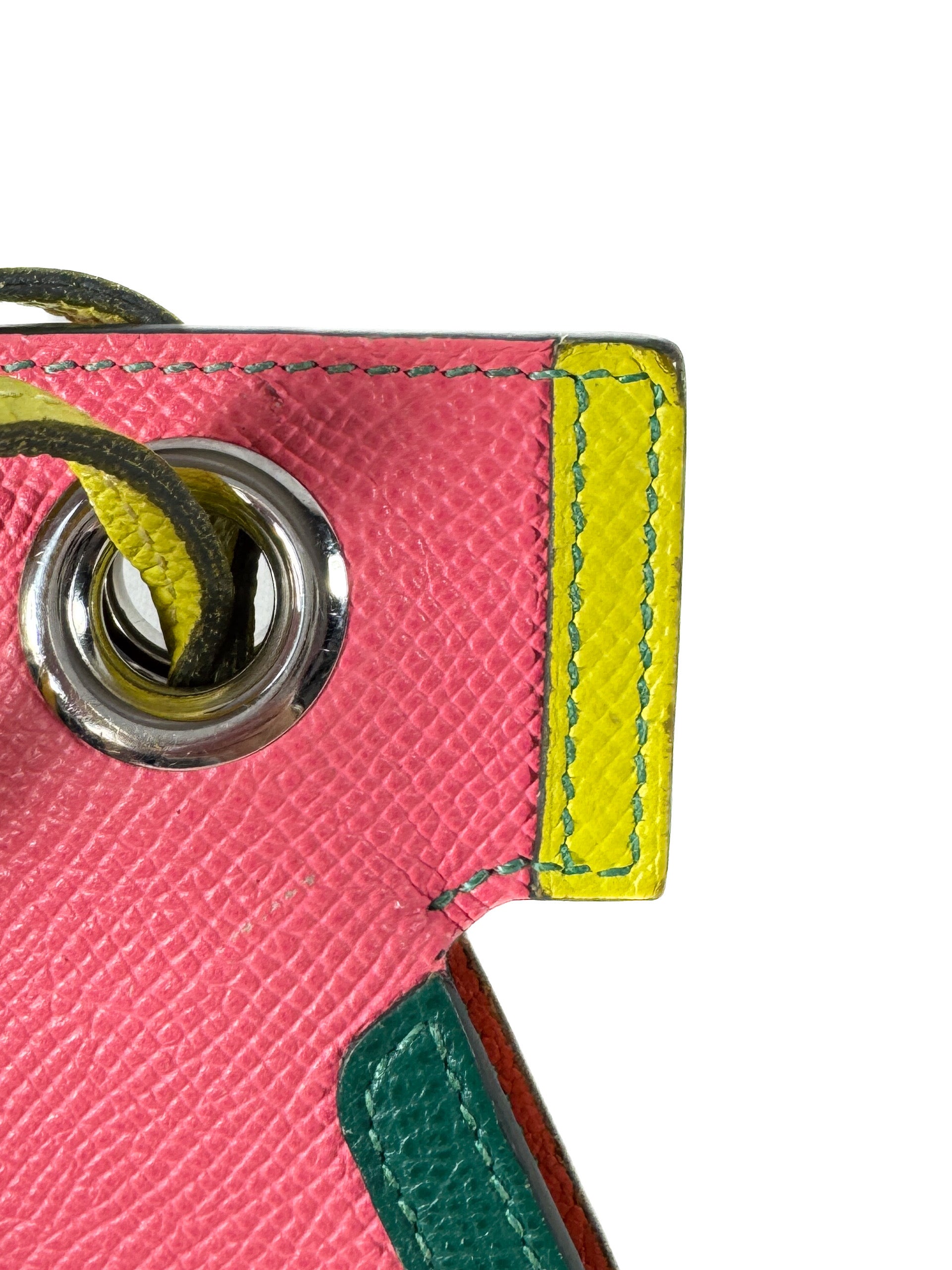 Hermès rose azalee/lime/malachite epsom leather Camail bag charm