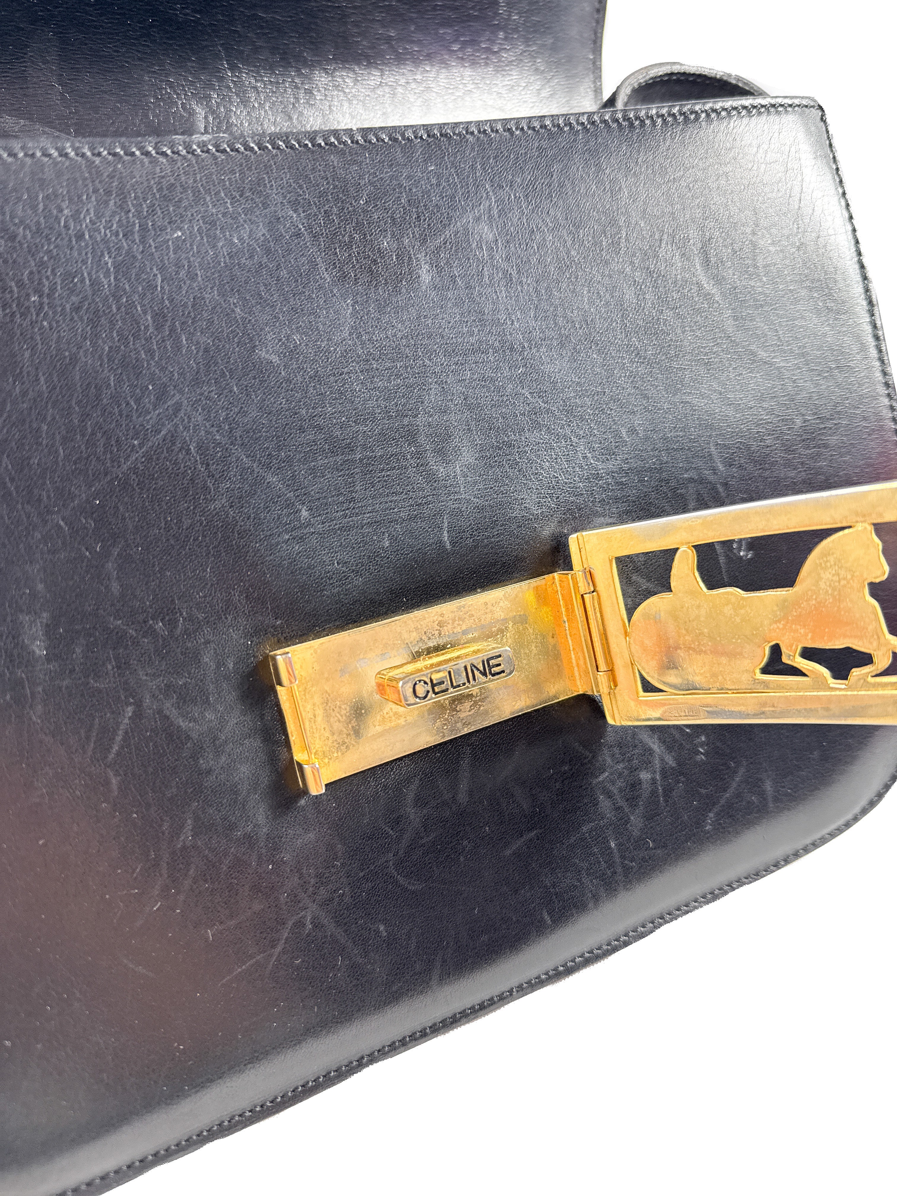 Celine black vintage 1970s carriage shoulder bag