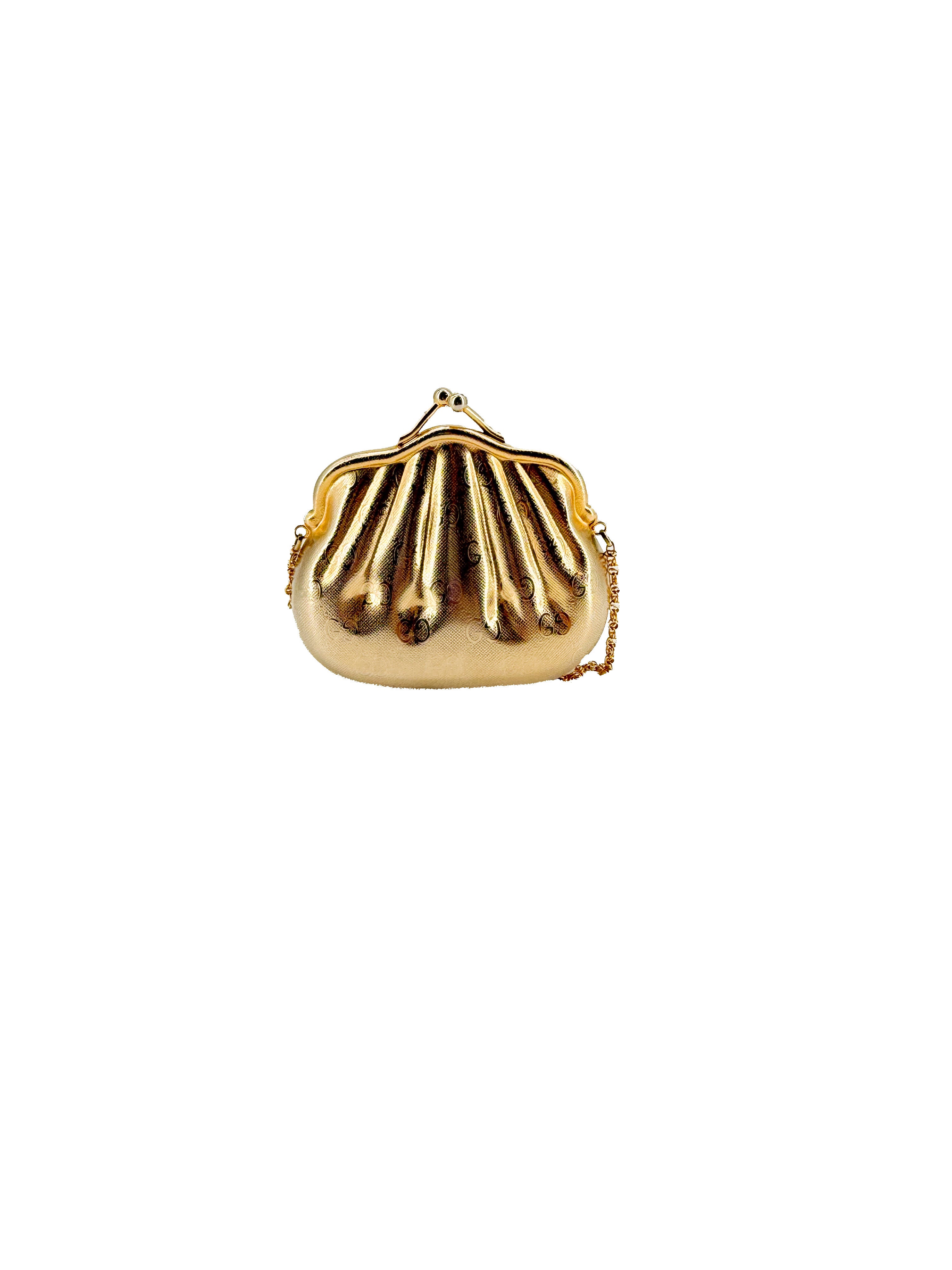 Gucci gold metal minaudiere shell bag vintage