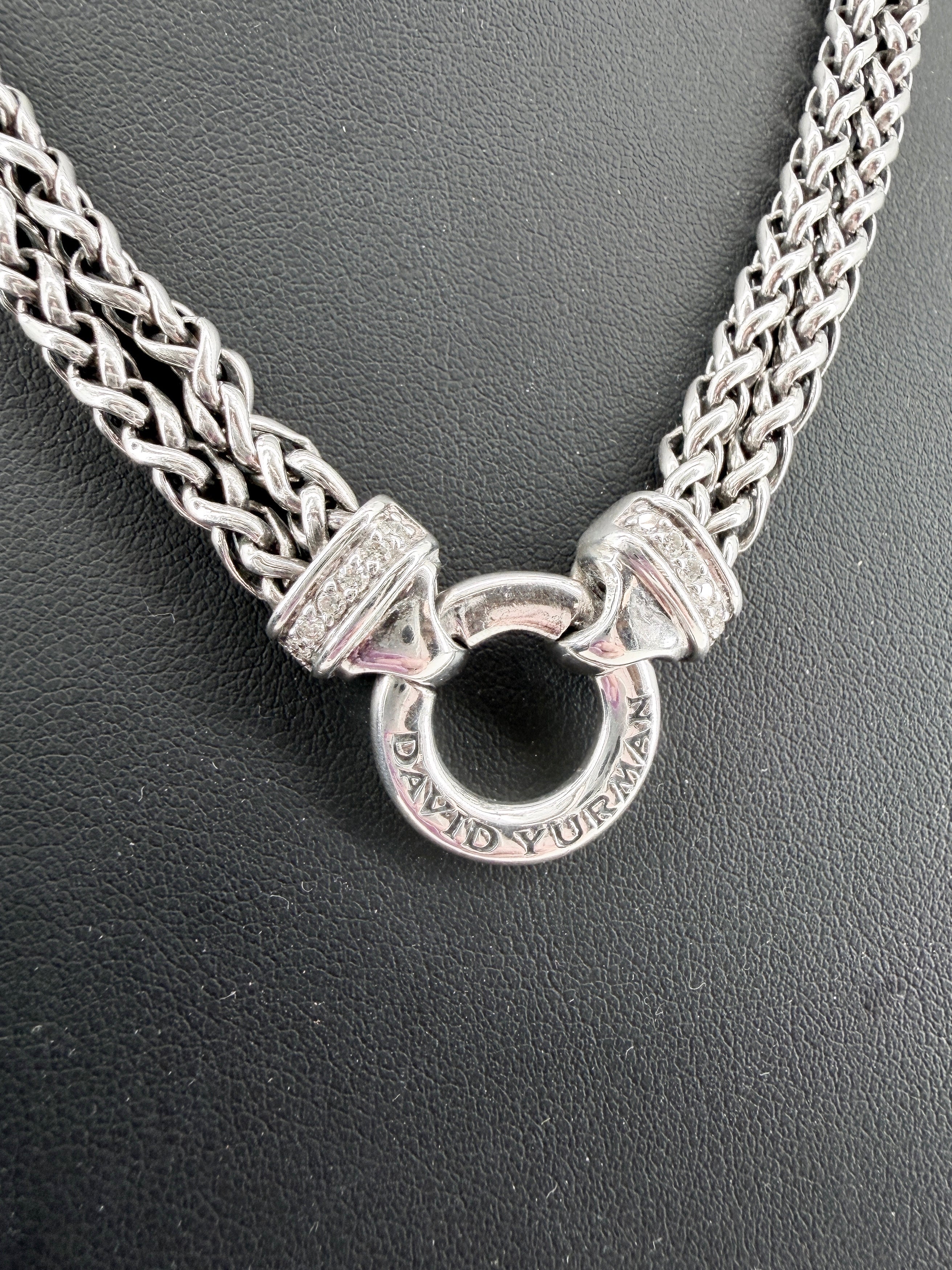 David Yurman sterling silver diamonds double wheat chain necklace