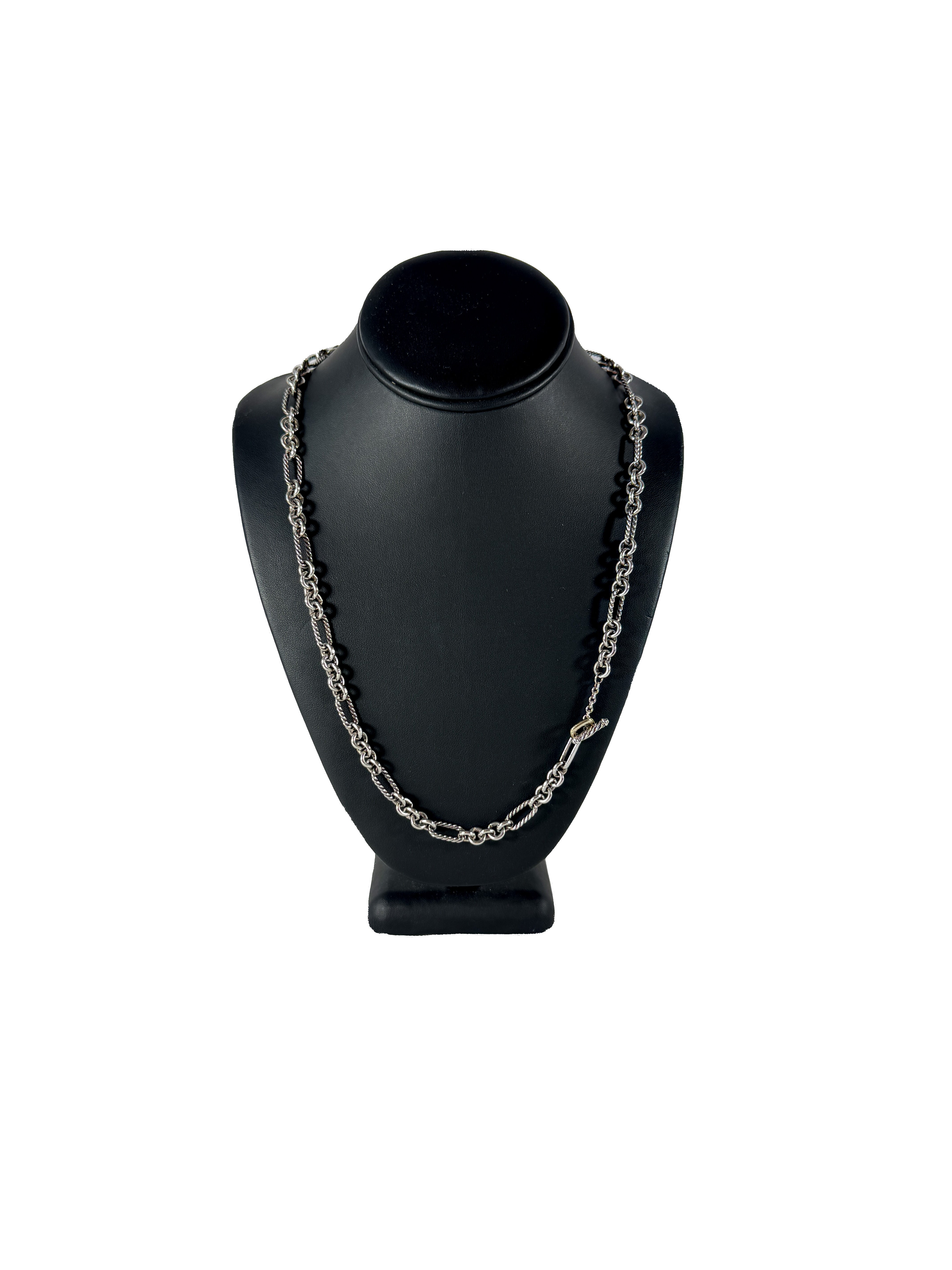 David Yurman sterling silver, yellow gold 32" figaro chain necklace