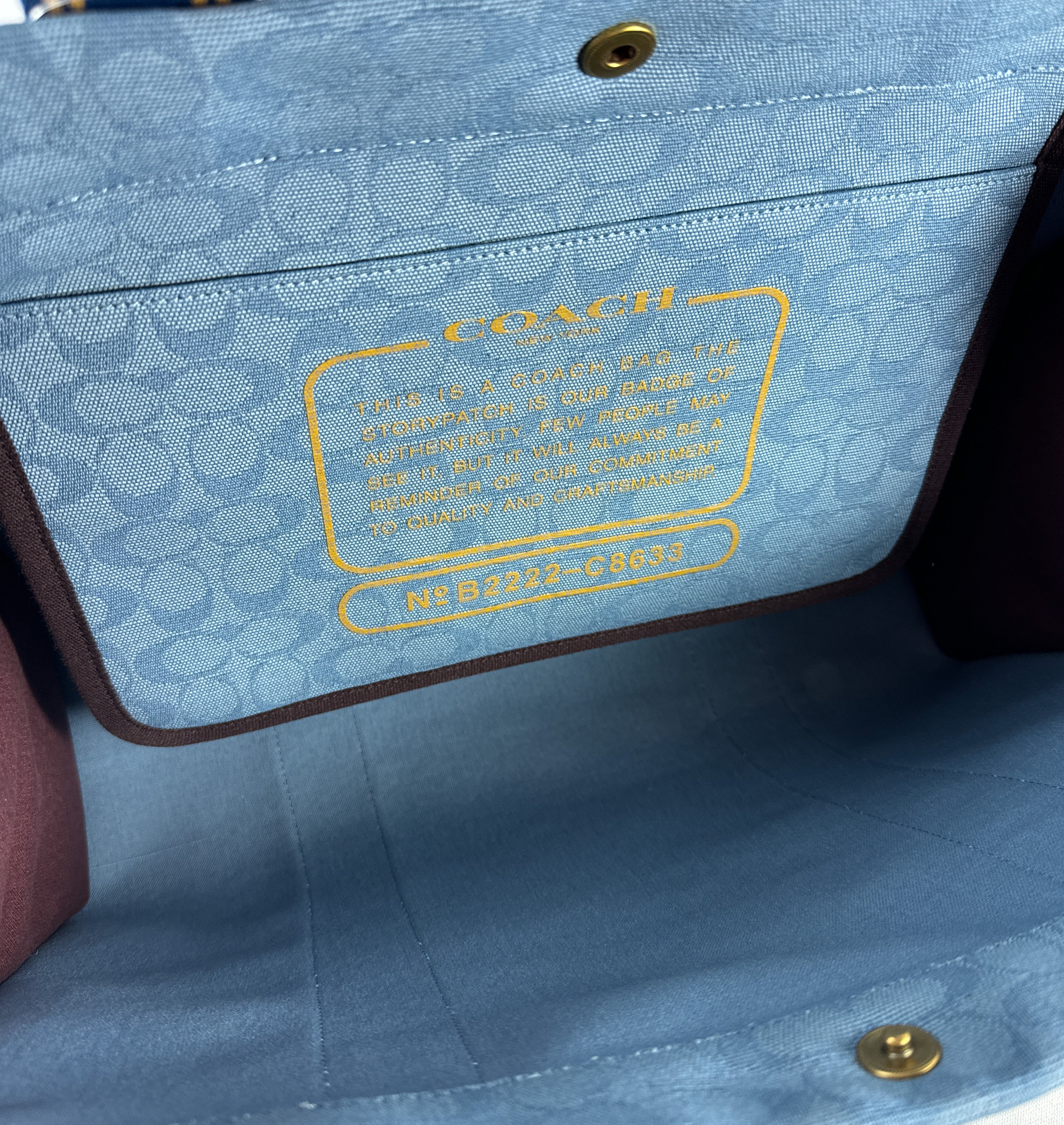 Coach denim blue canvas Spin tote 42 NWT