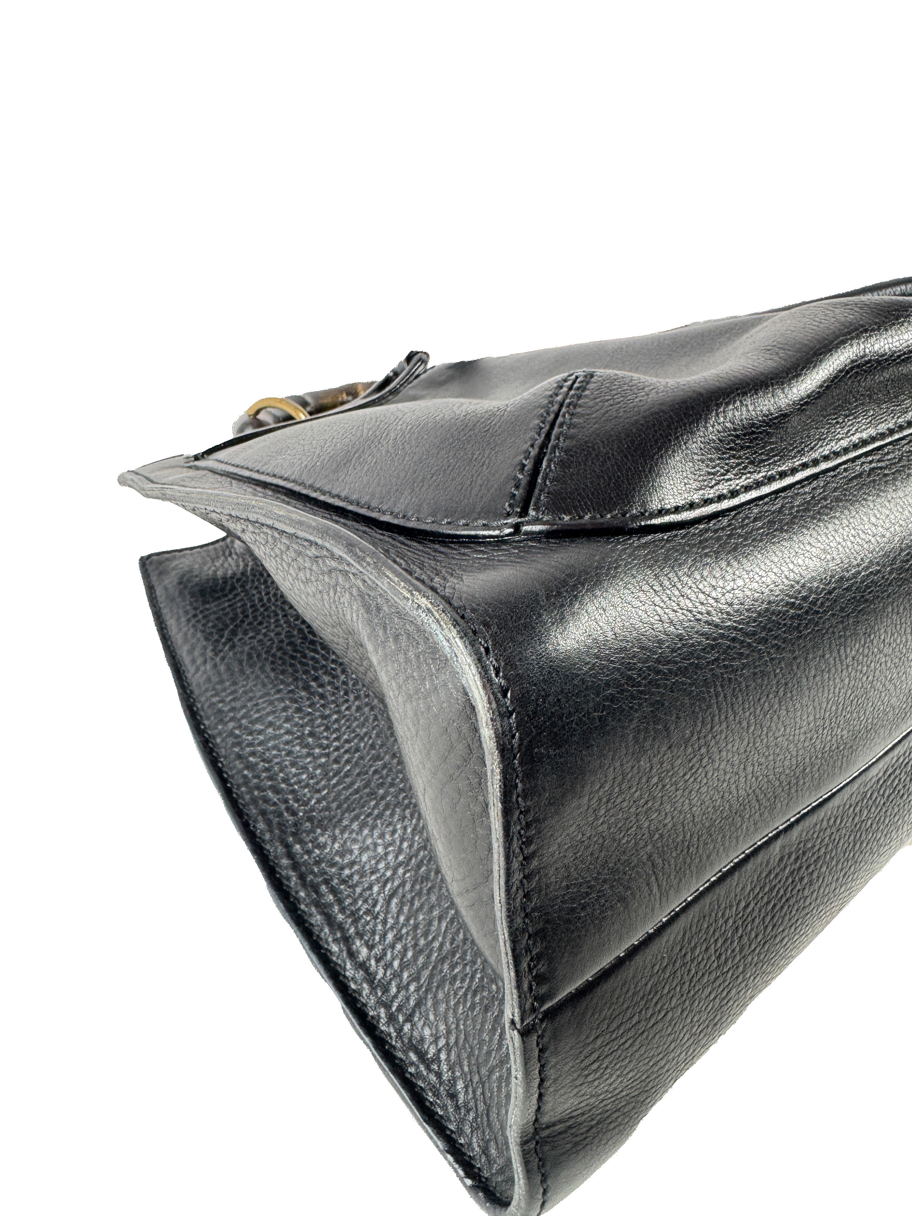 Gucci black leather Bamboo handle bag 109138 002058
