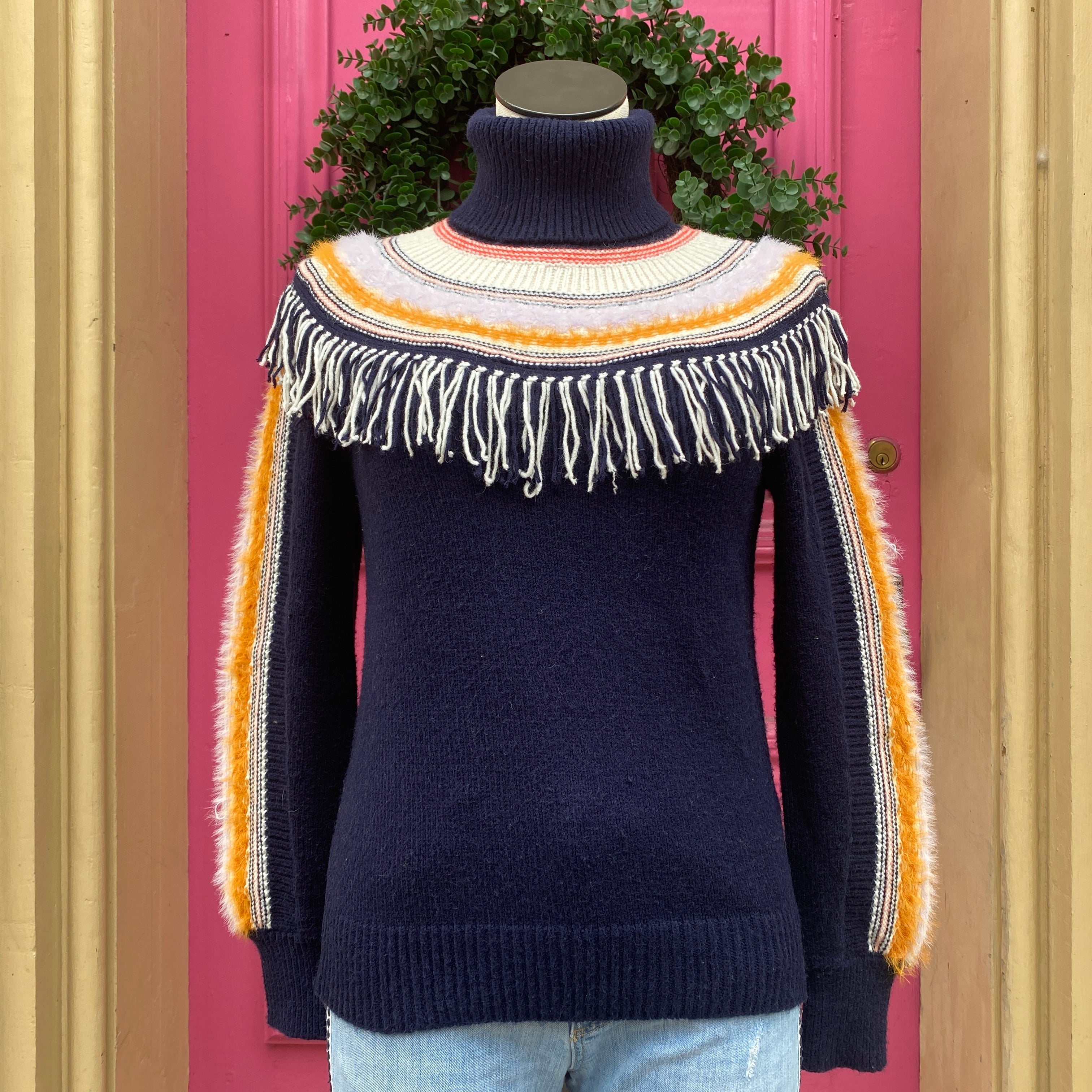 Anthropologie navy multicolor sweater size S
