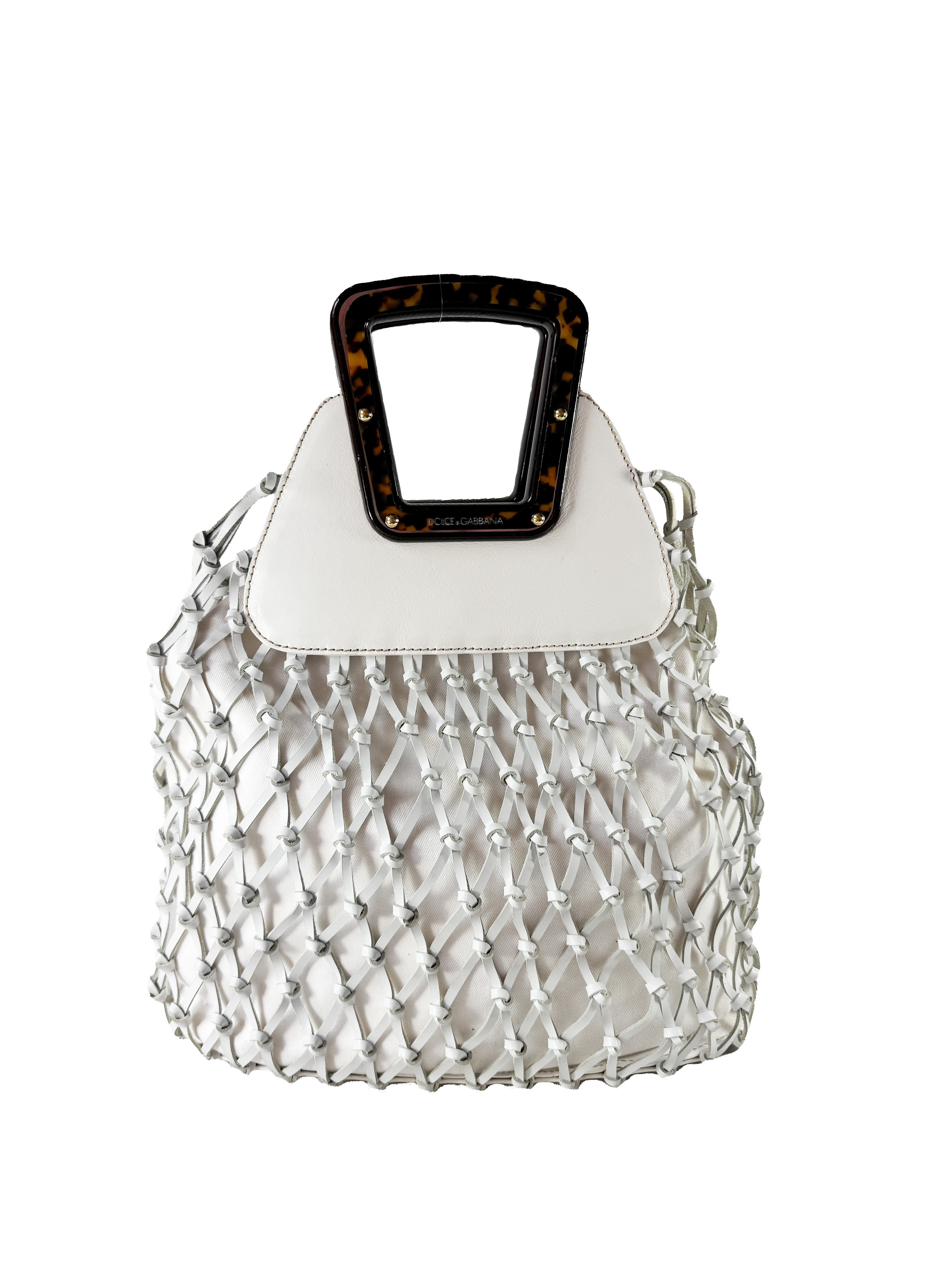 Dolce & Gabbana white cage leather top handle bag *as is*