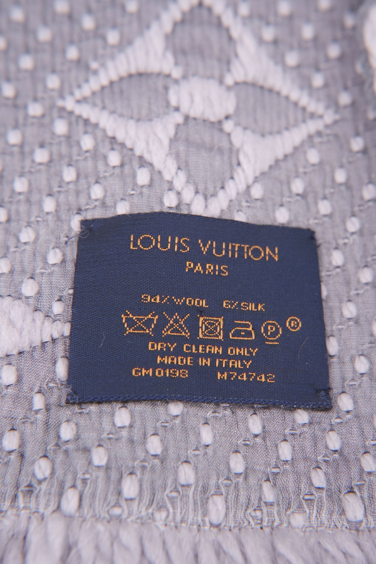 Louis Vuitton gray/purple logomania wool/silk scarf
