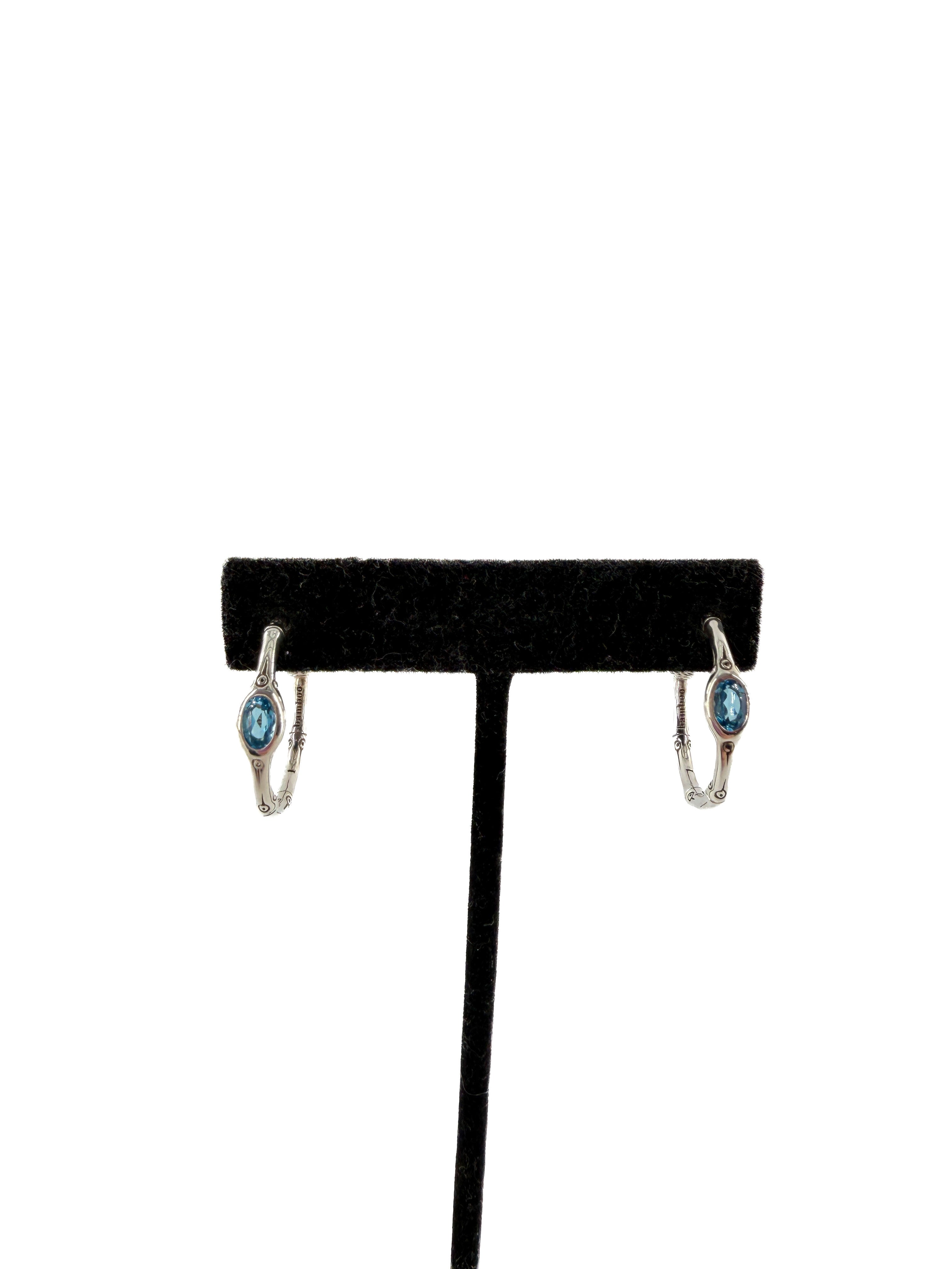 John Hardy Bamboo swiss blue topaz sterling silver hoop earrings