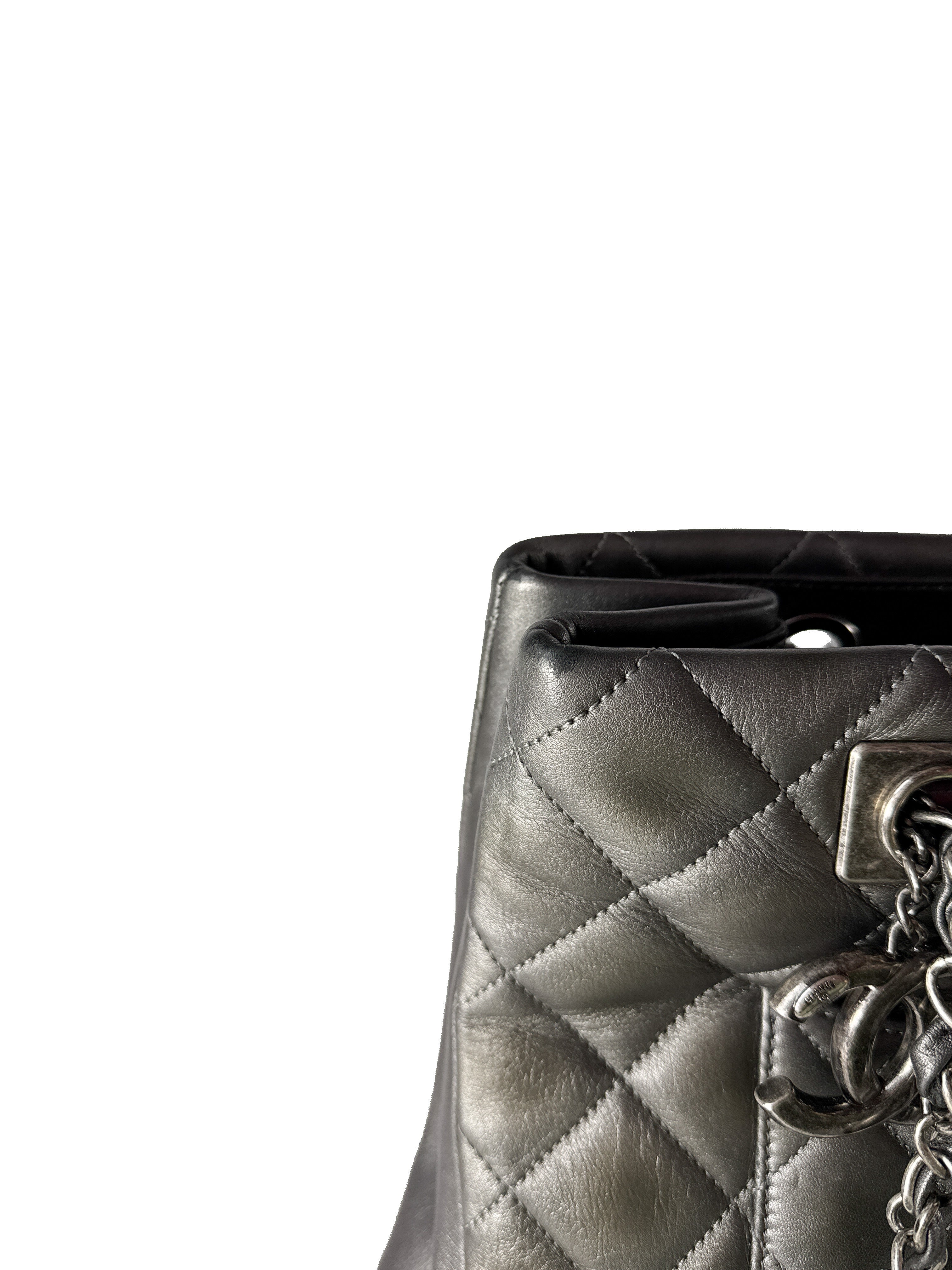 Chanel dark silver quilted large trendy shopping tote 21647644