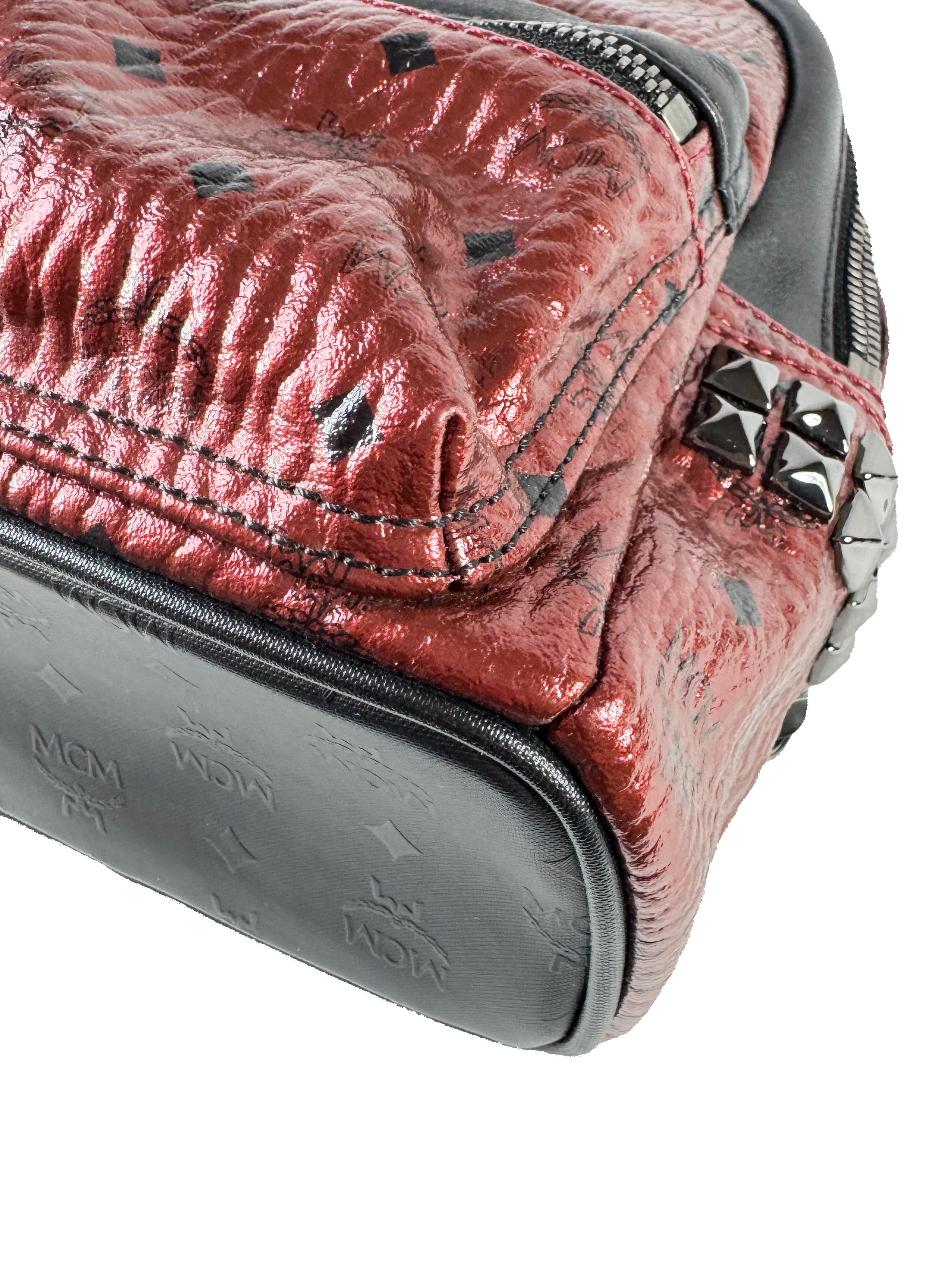 MCM red, black leather Visetos Stark mini backpack