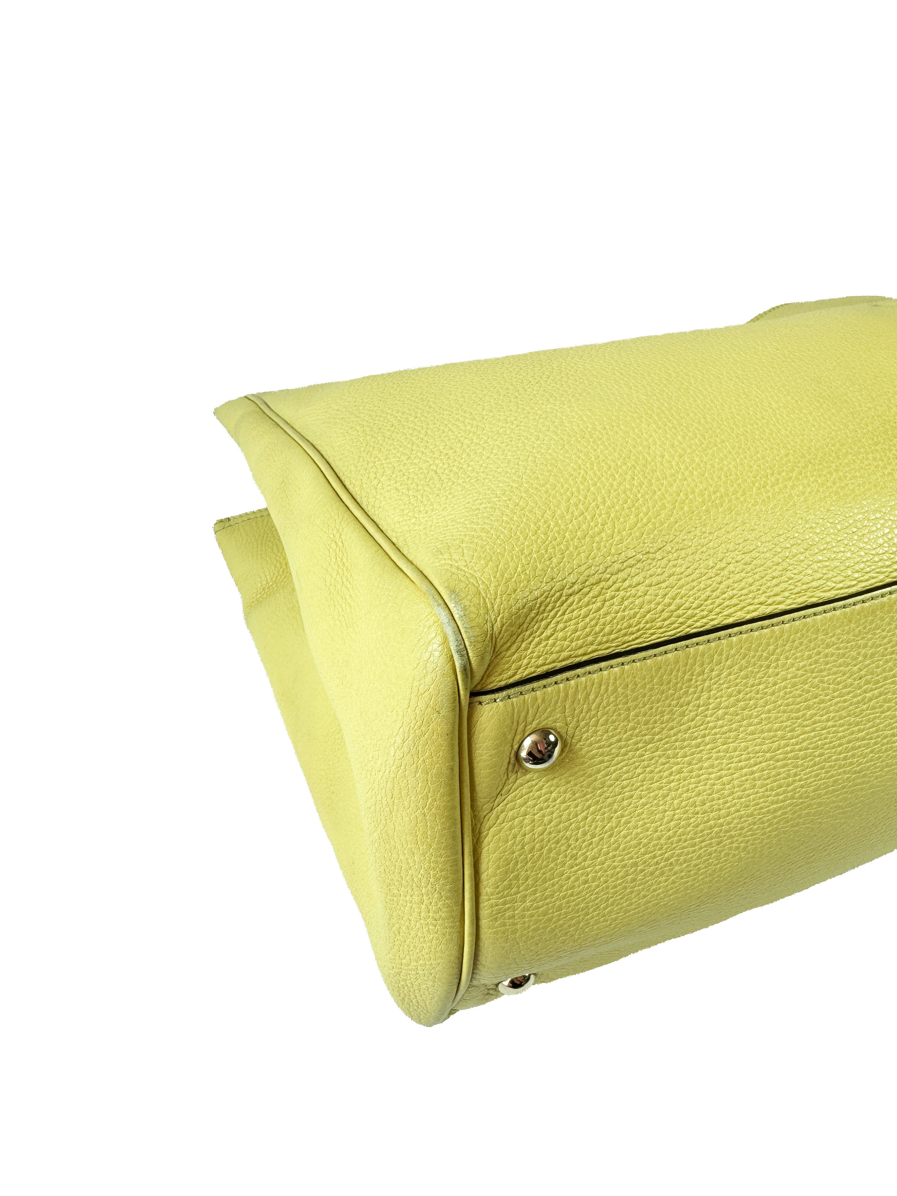 Gucci chartreuse leather Bamboo handle shopper 323658 525040