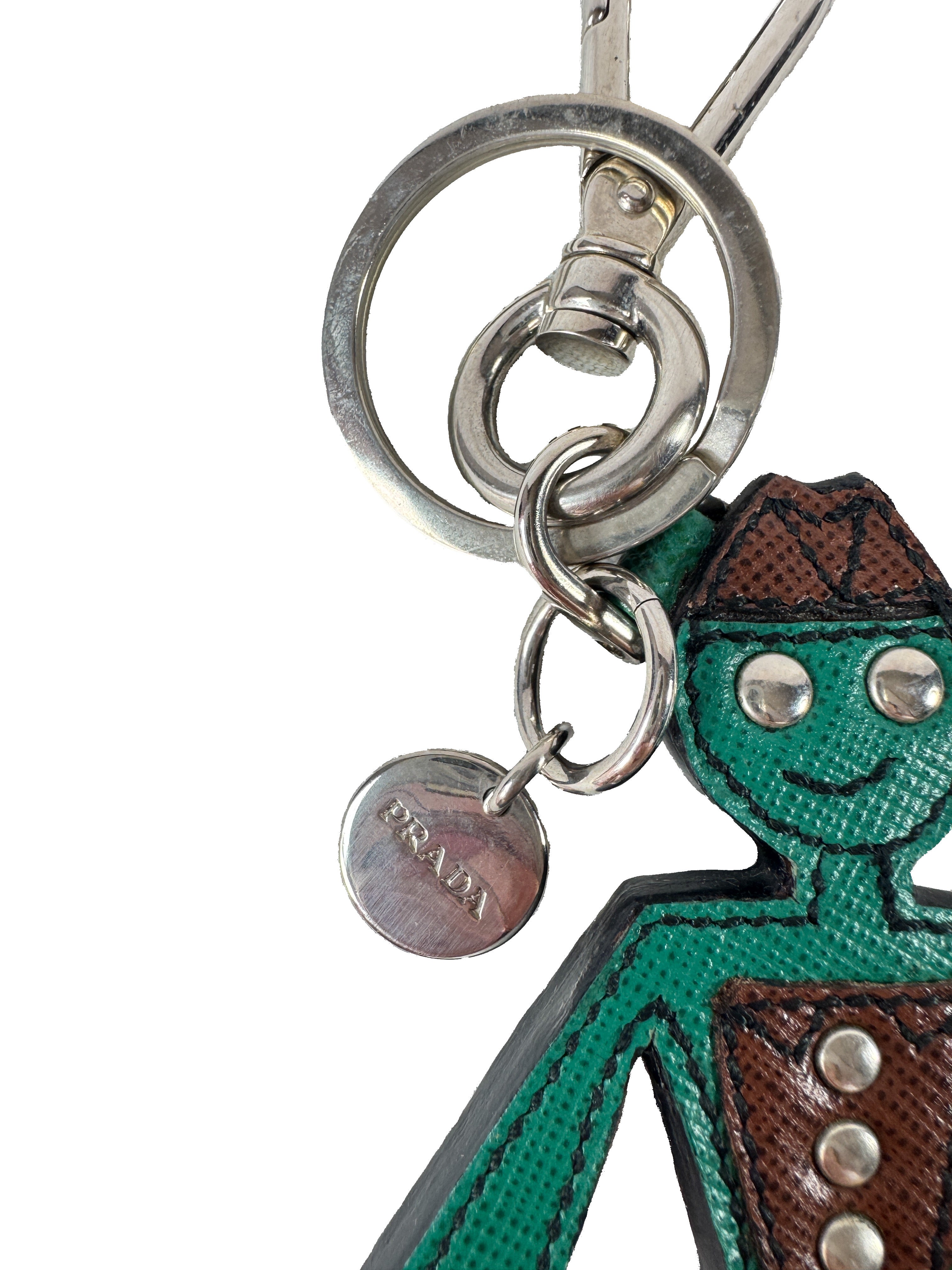 Prada green/burgundy studded leather robot charm