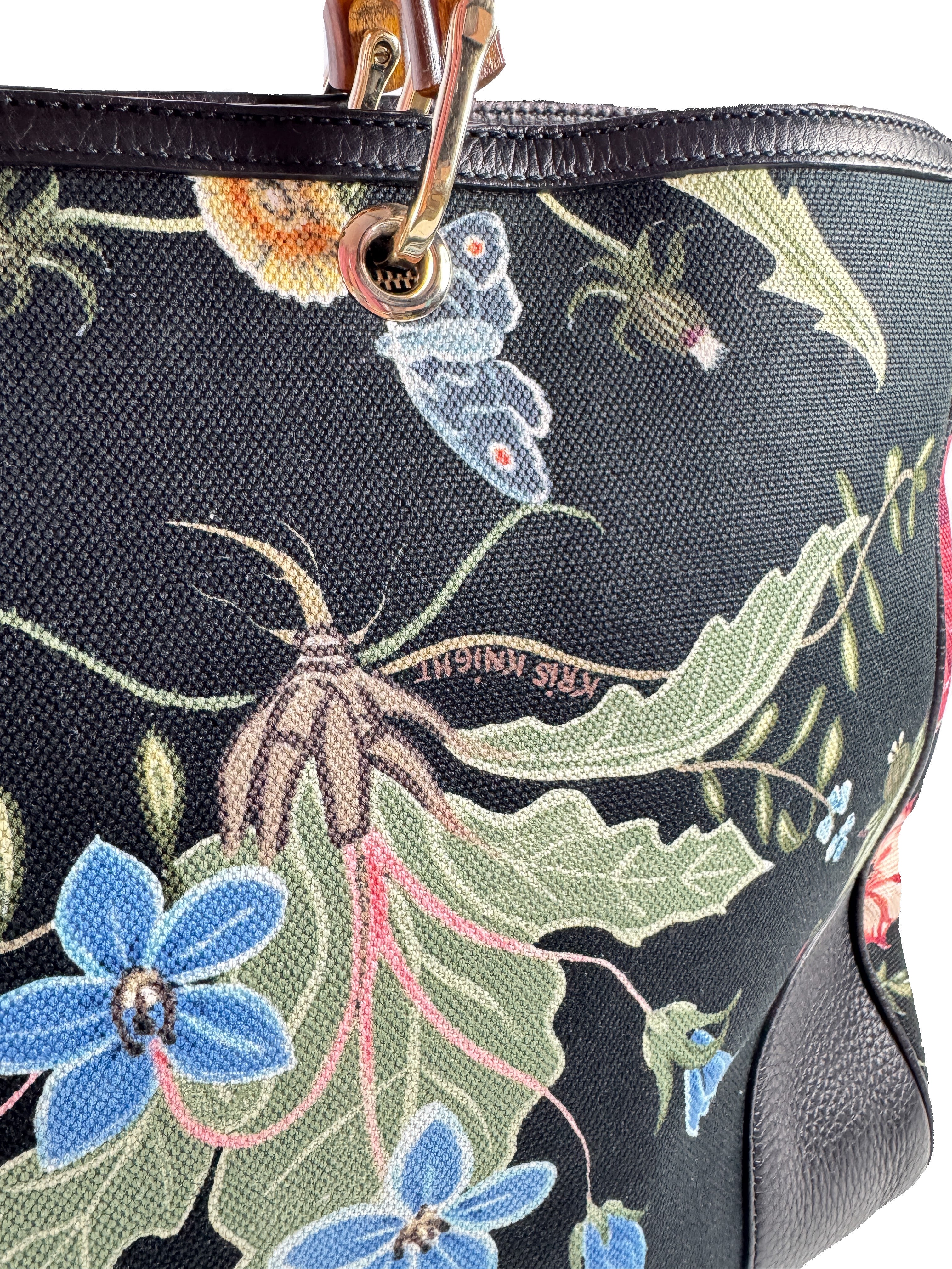 Gucci black floral knight bamboo handle shopper large 323658486628