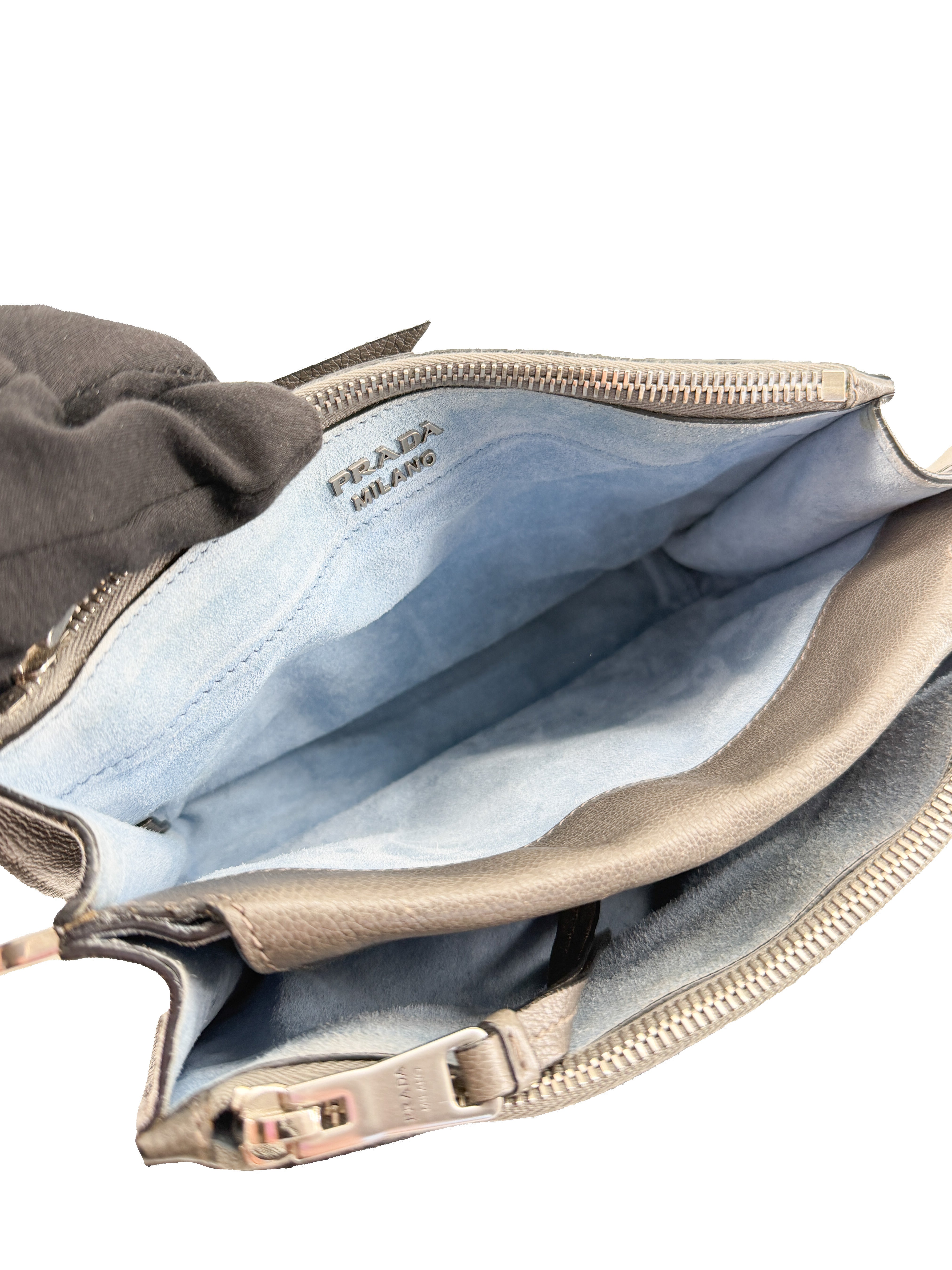 Prada gray leather studded Etiquette crossbody bag