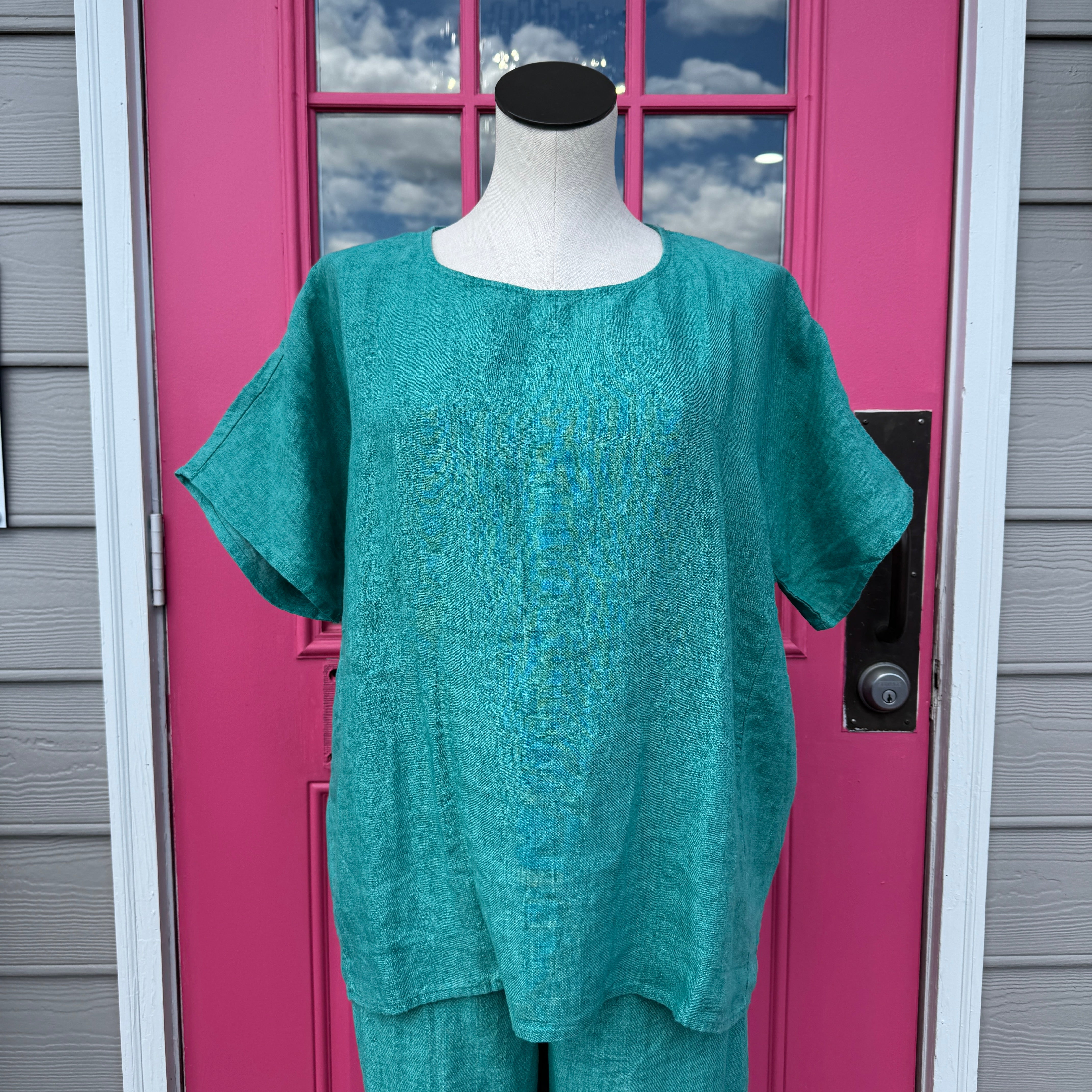 Eileen Fisher green short sleeve boxy top size XL NWT