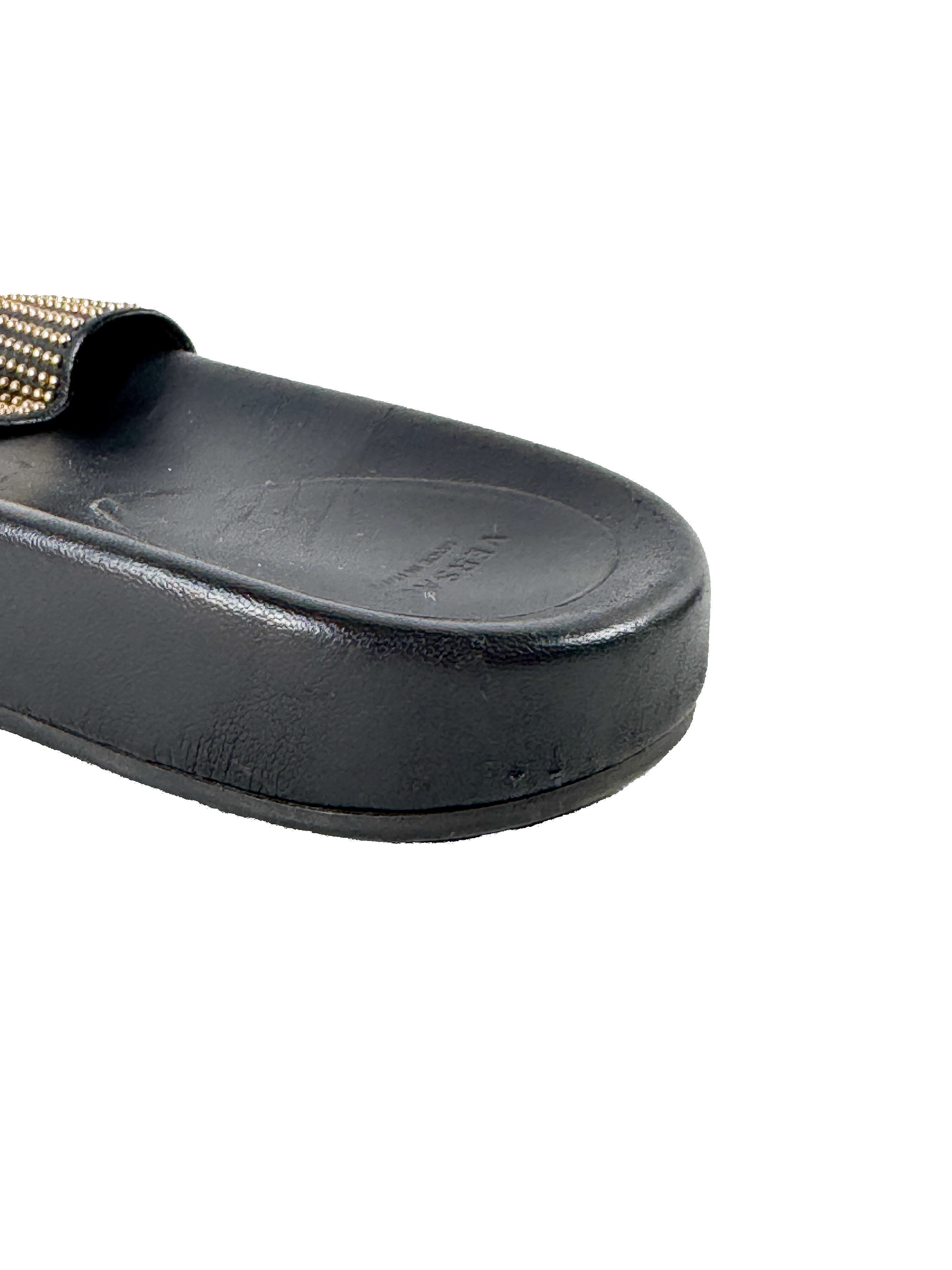 Versace black leather studded Medusa head slides size 39