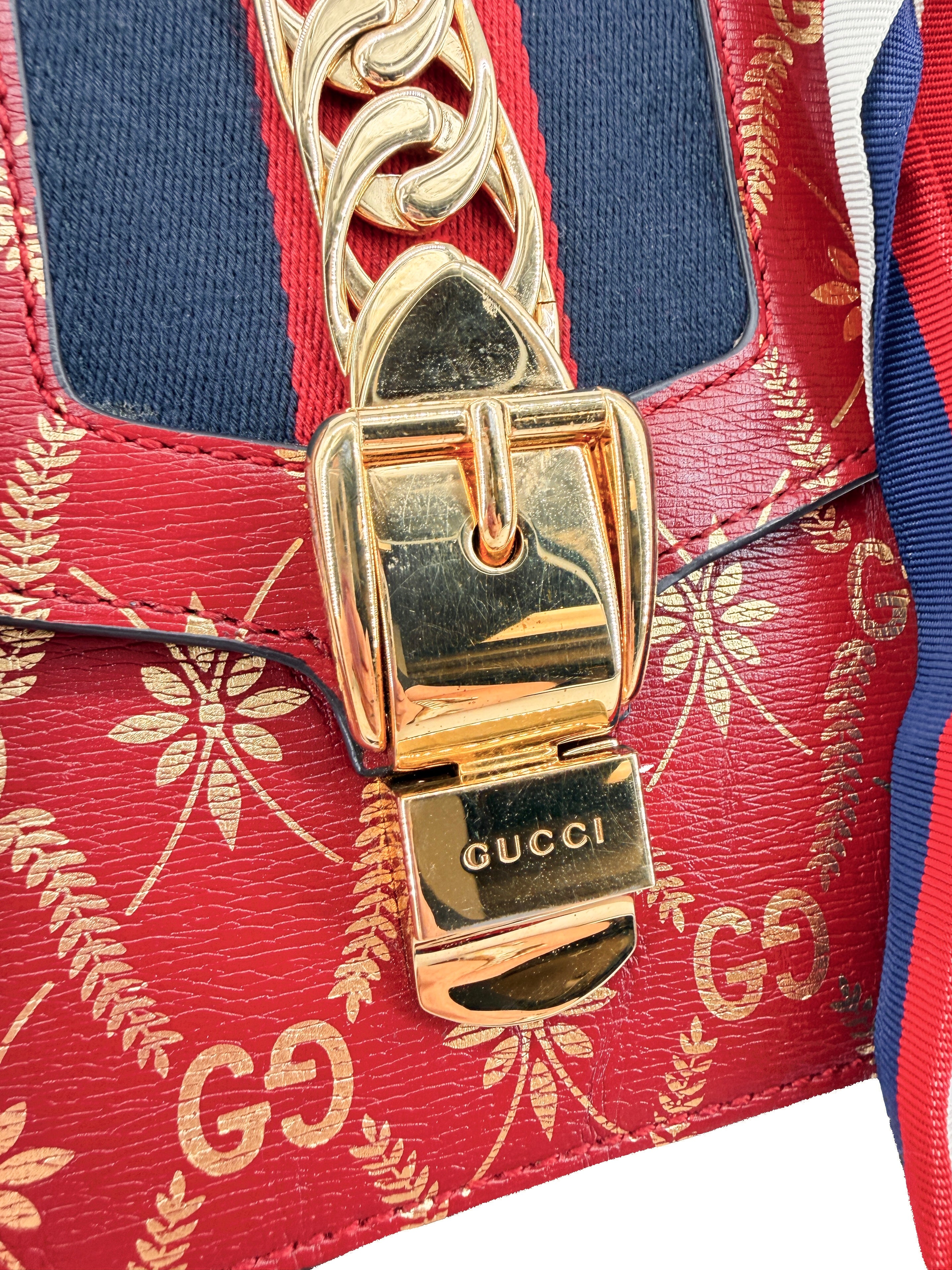 Gucci red small print Sylvie shoulder bag 524405 493075