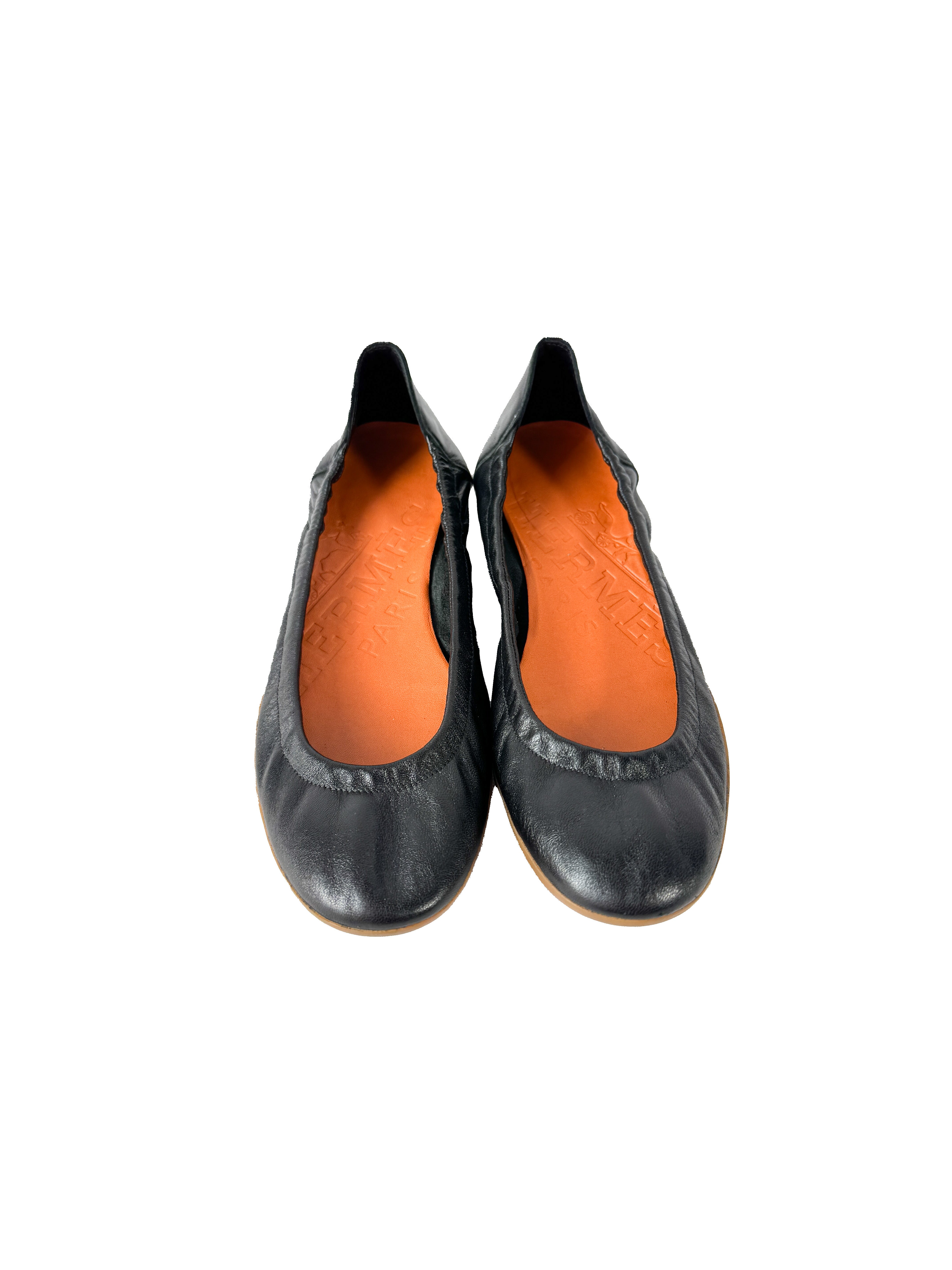 Hermès black leather vintage ballet flats size 36