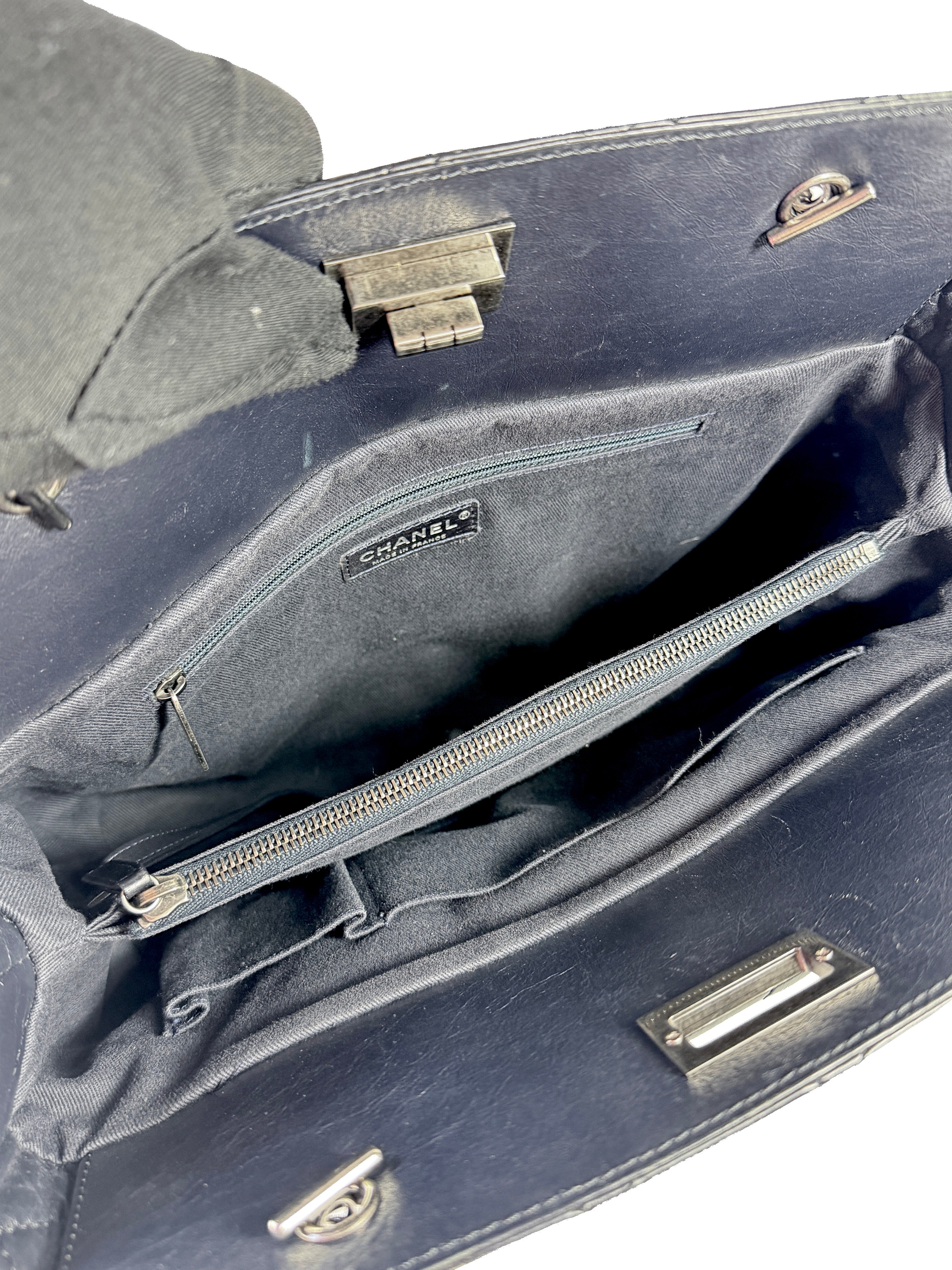 Chanel navy leather reissue quilted aged tote large 17177741