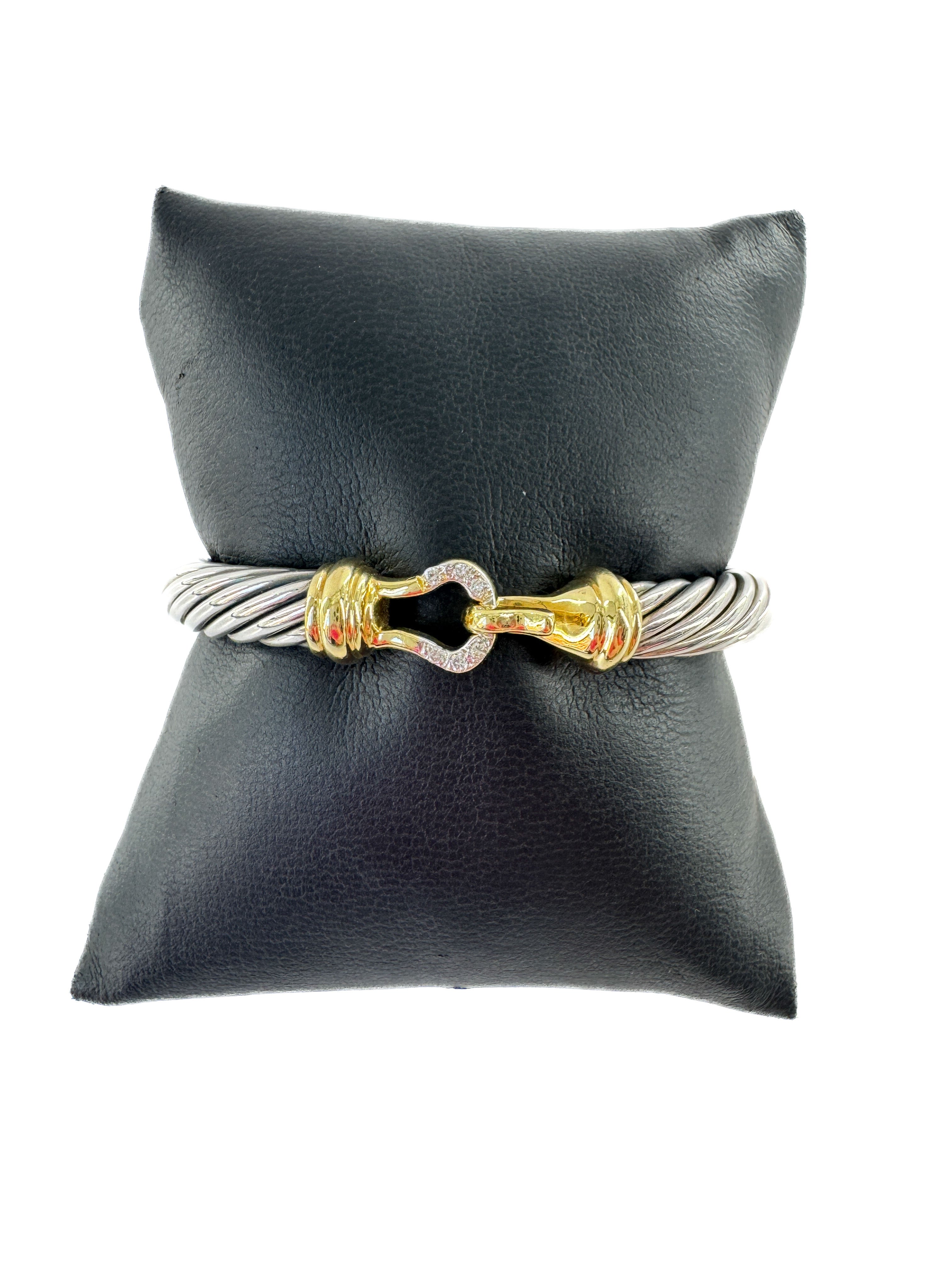David Yurman sterling silver, yellow gold, diamonds buckle cable bracelet 7MM