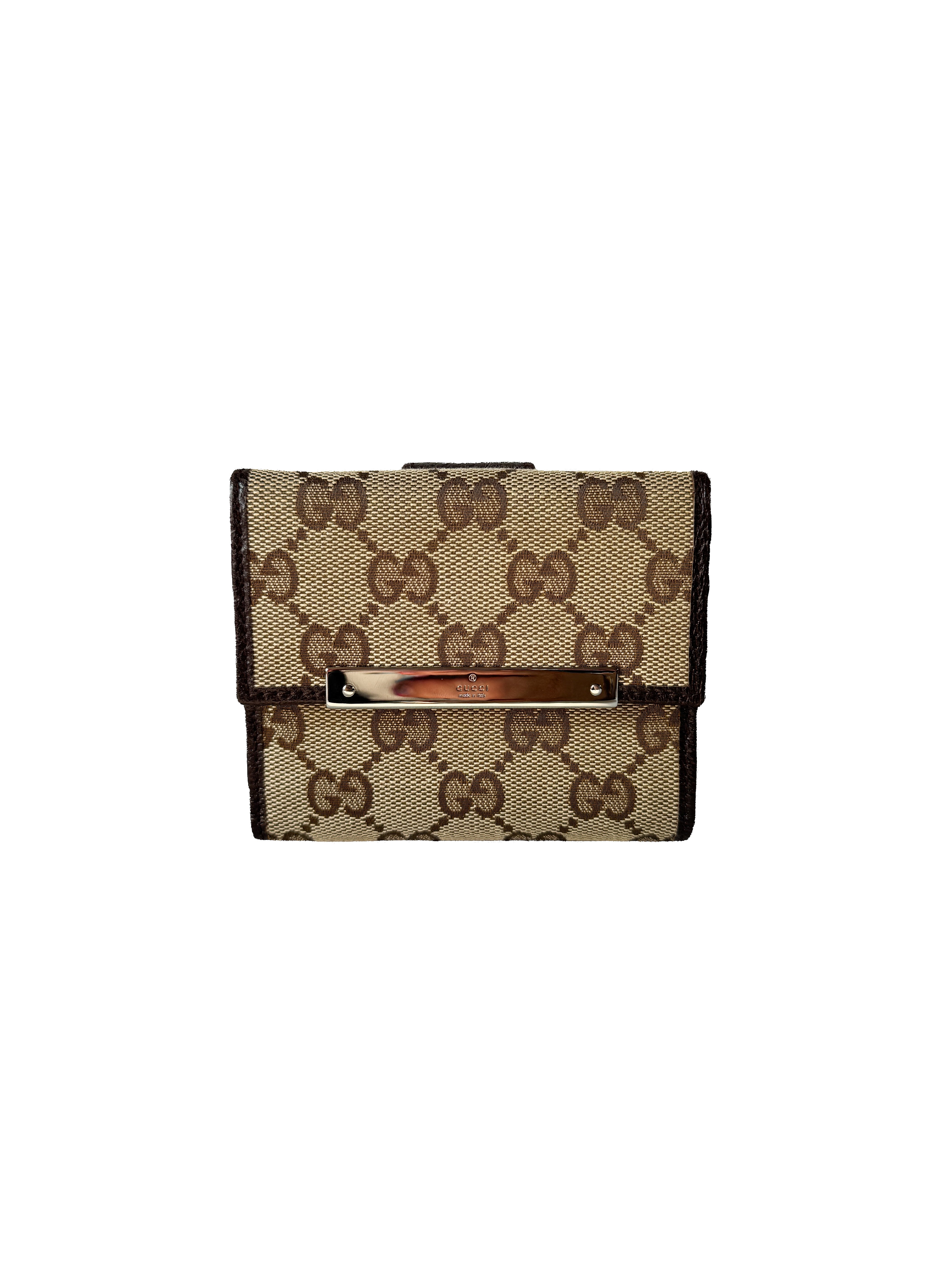 Gucci brown GG canvas leather compact wallet 12716 0959