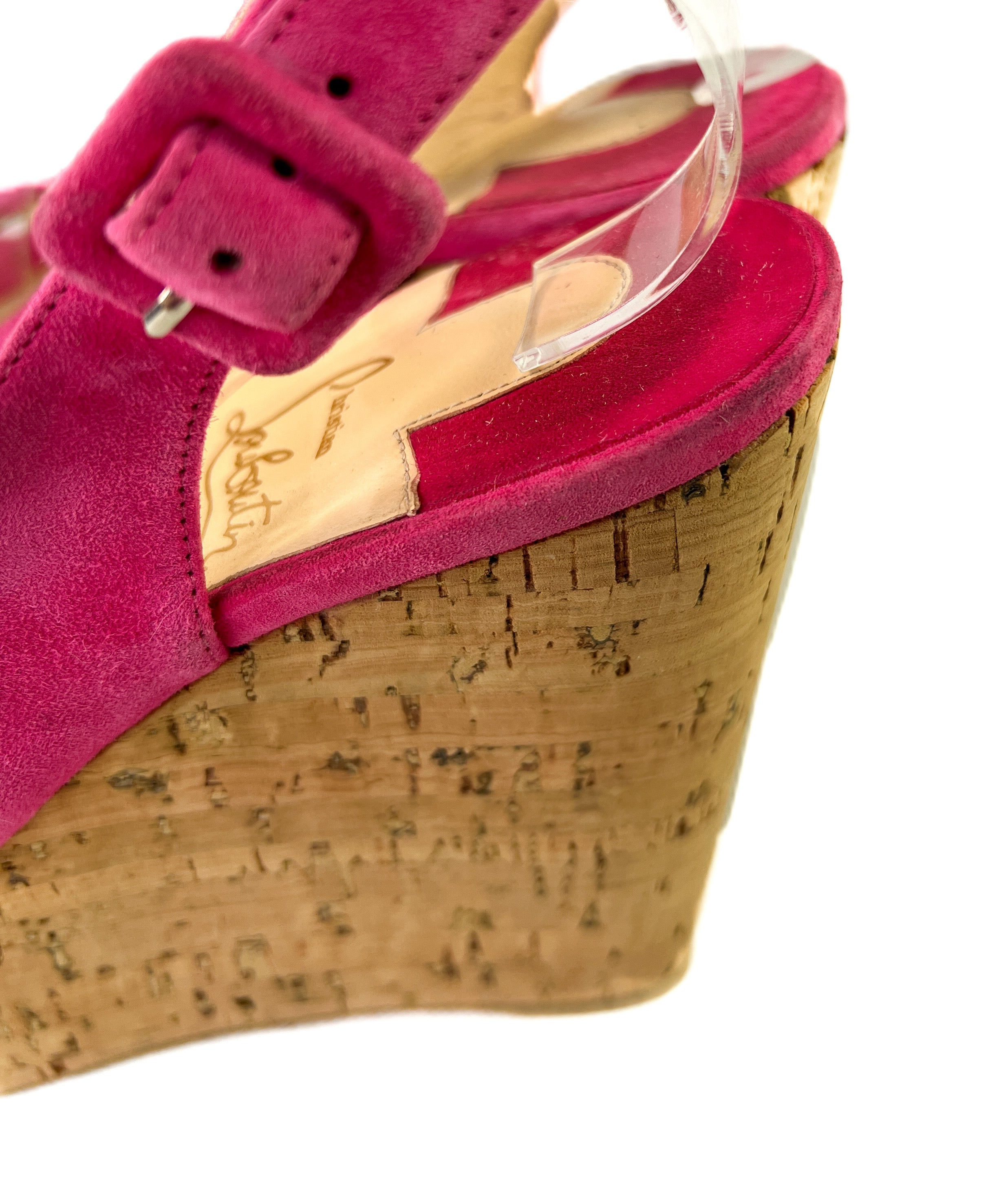 Christian Louboutin hot pink suede wedges size 38