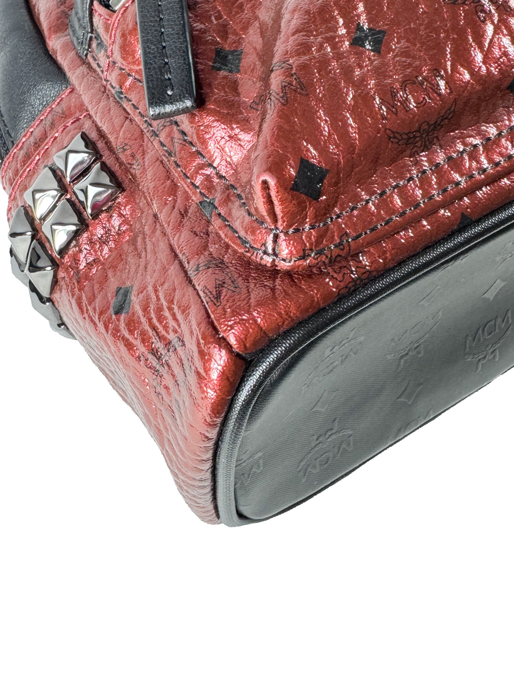 MCM red, black leather Visetos Stark mini backpack