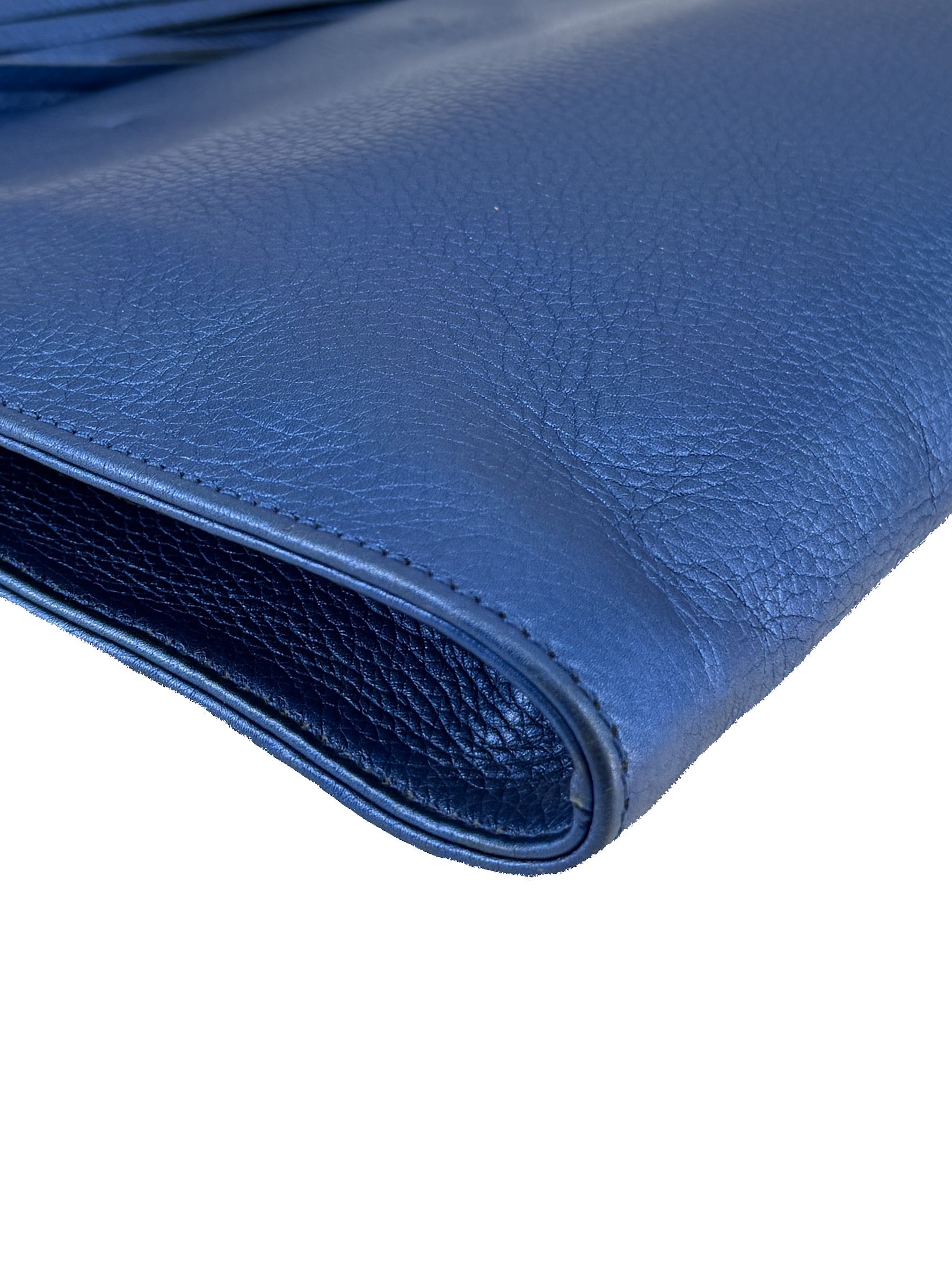 Gucci blue metallic leather bamboo tassel Nouveau clutch 347108 204991