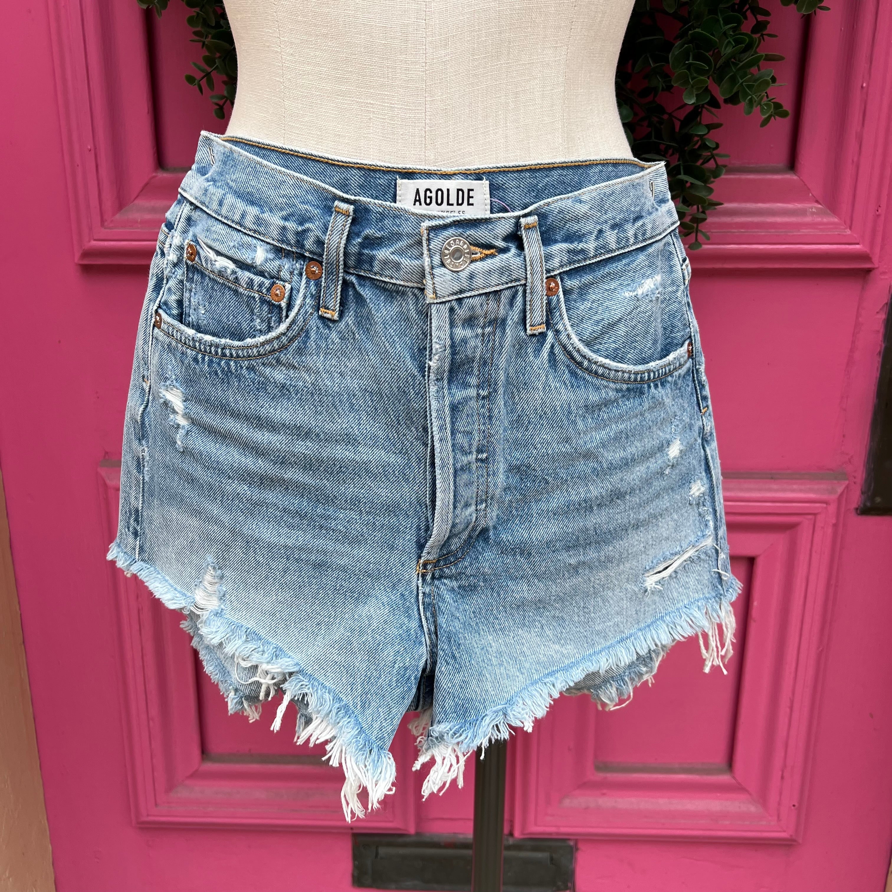 Agolde distressed denim shorts size 0