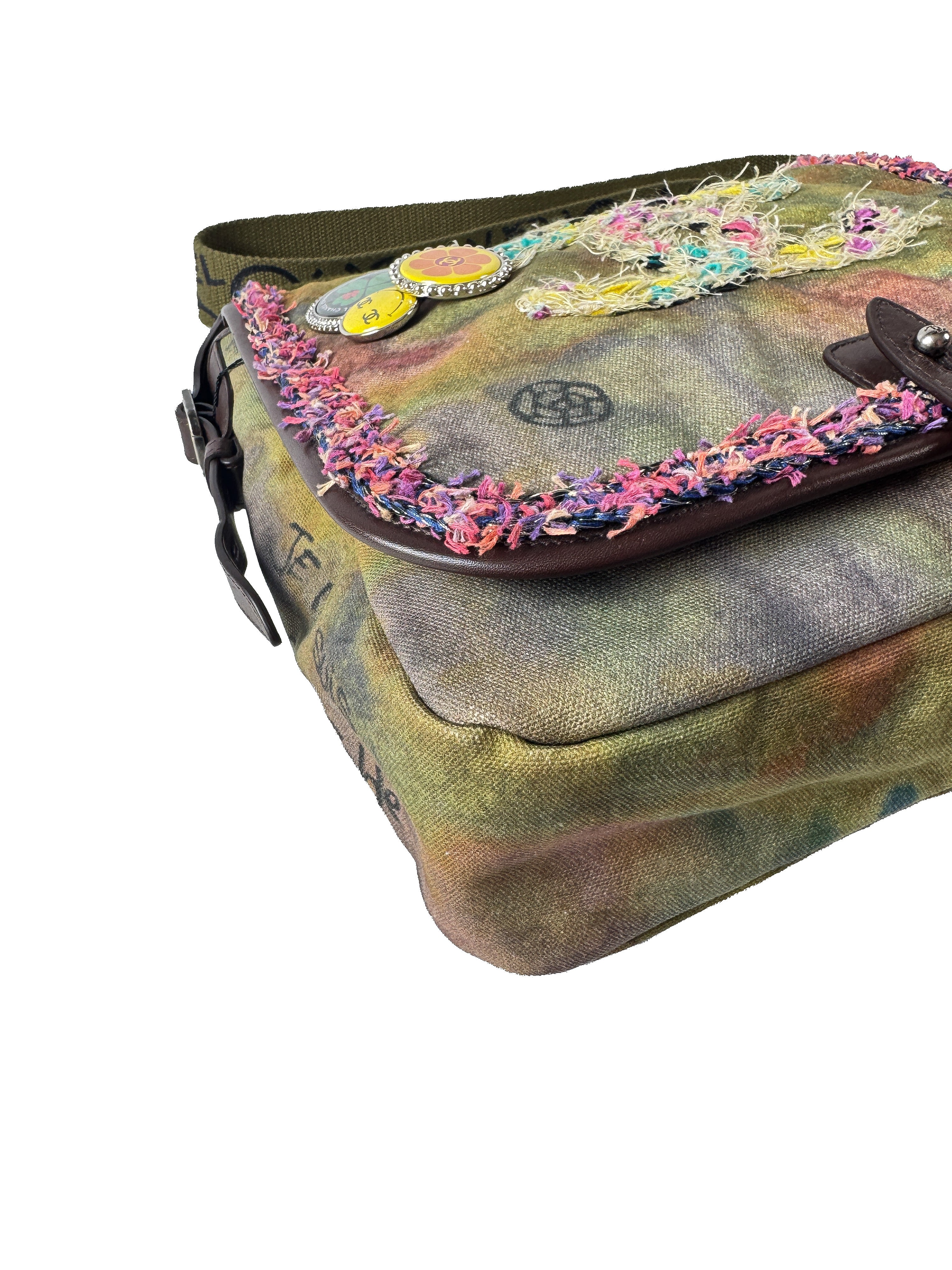 Chanel Washed Toile Graffiti On The Pavements Messenger Khaki Multicolor