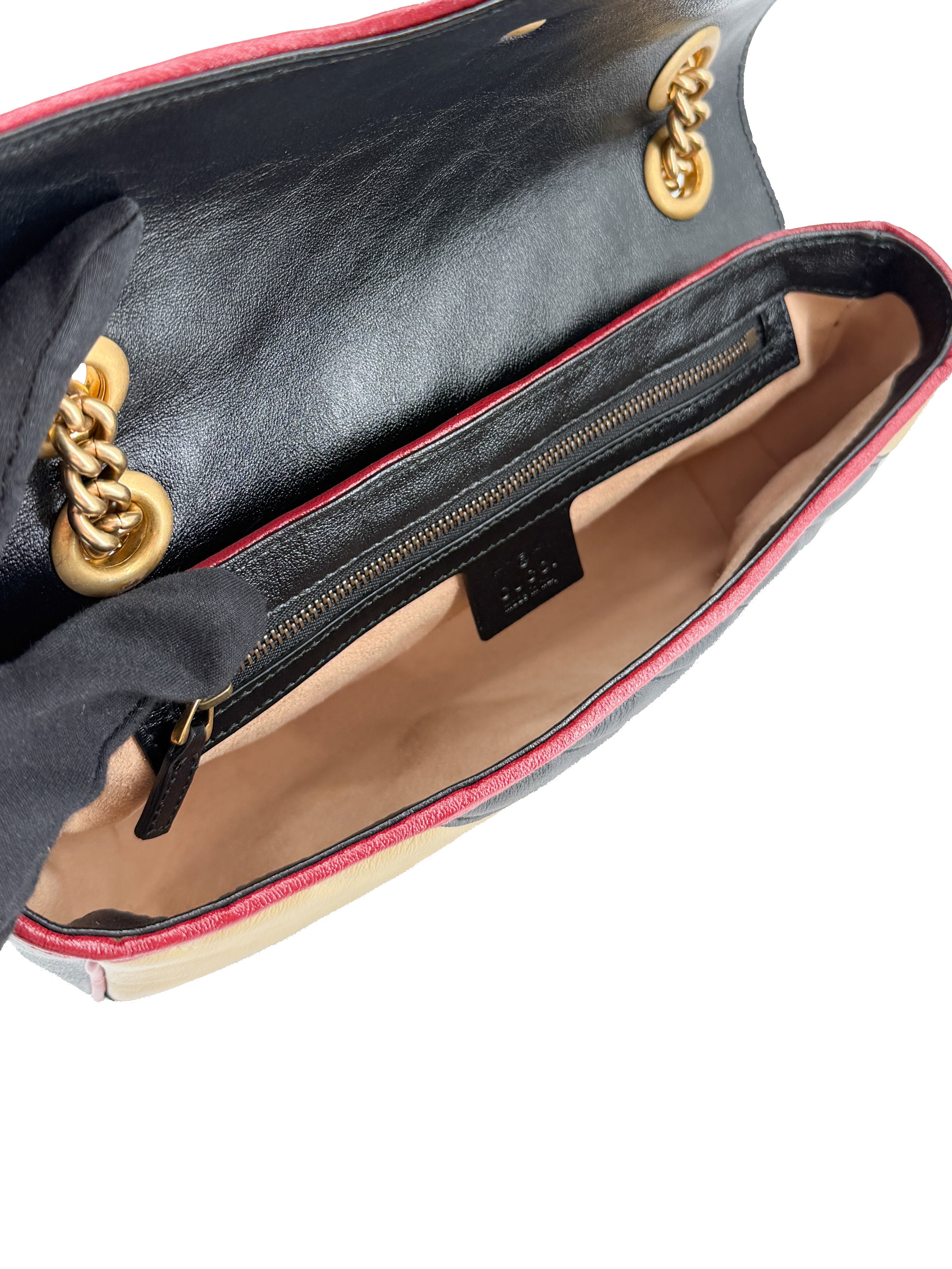 Gucci cream, black GG quilted Marmont flap shoulder bag 443497 520981