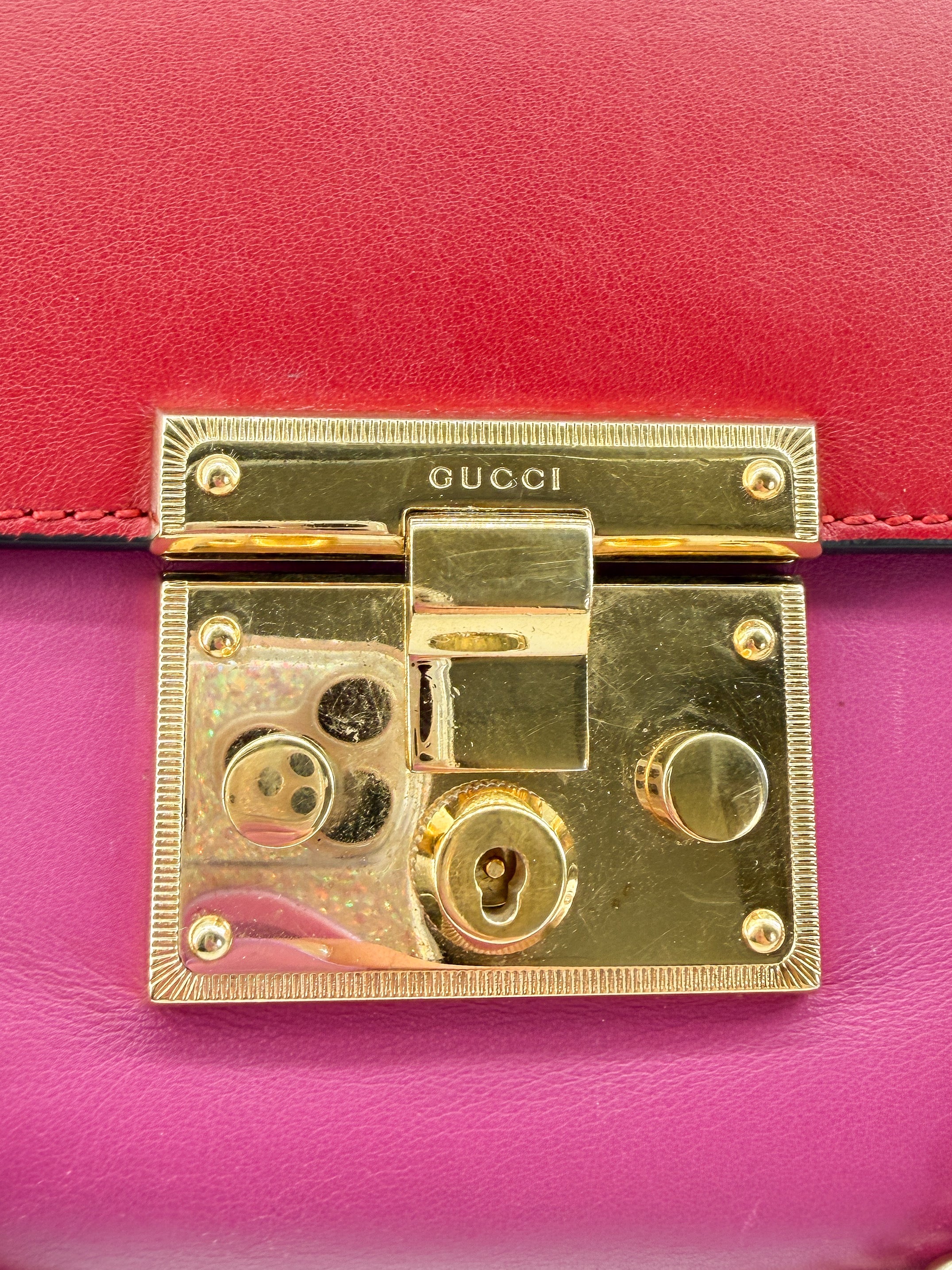 Gucci red, pink leather Medium Padlock shoulder bag 409486 498879