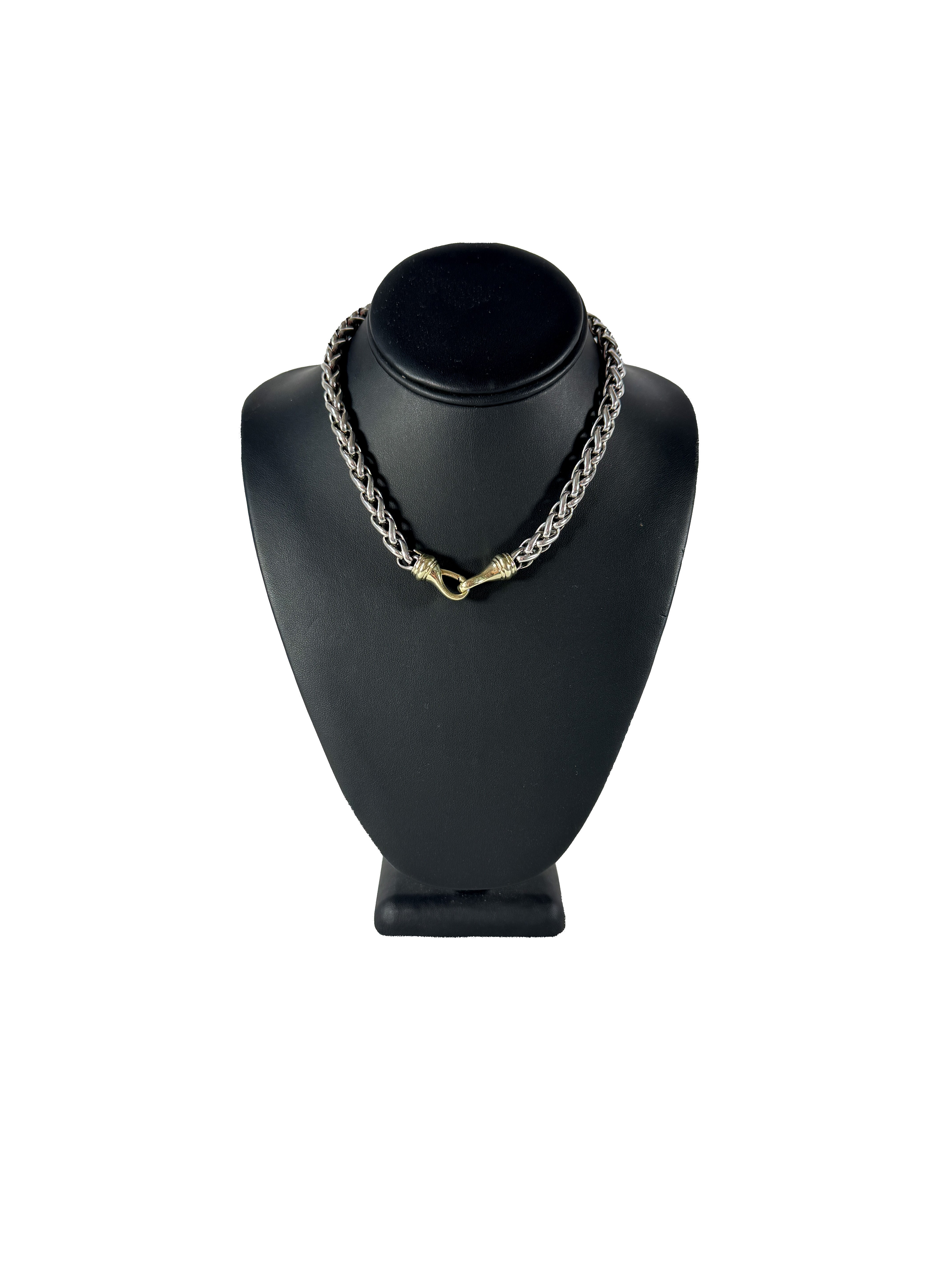 David Yurman sterling silver, 14k gold thick Wheat chain necklace