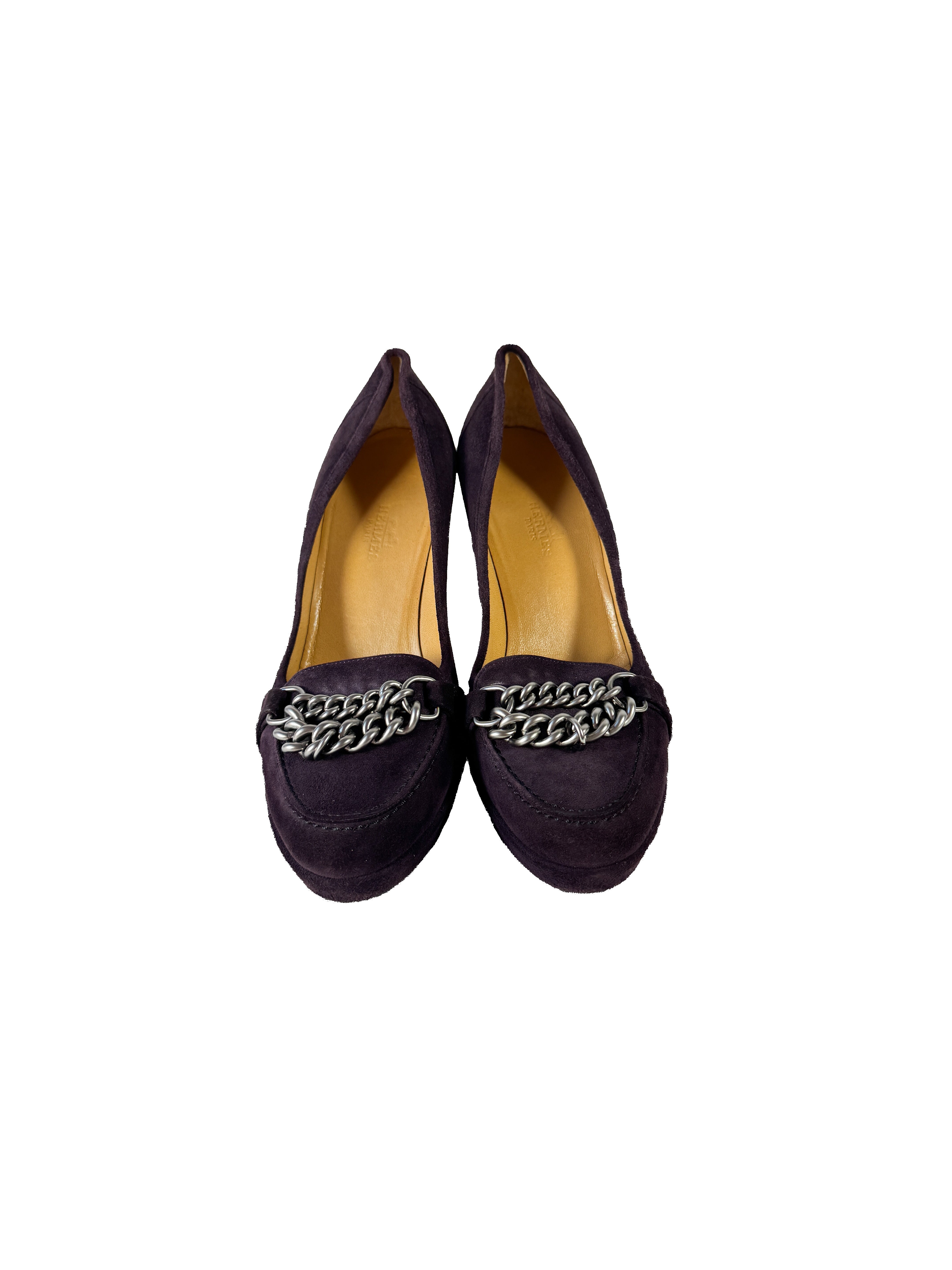 Hermès purple suede vintage chain link pumps size 36