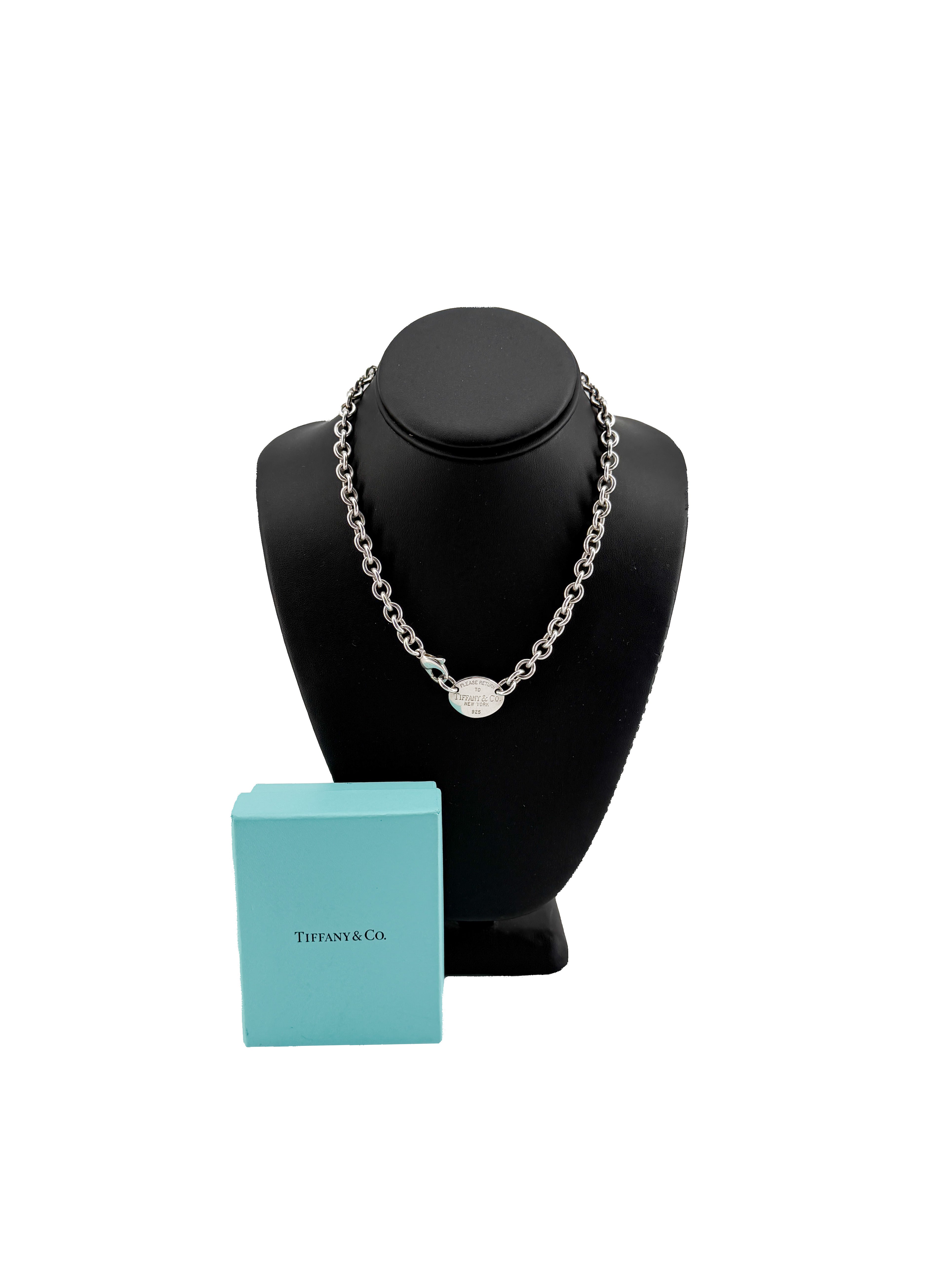 Tiffany & Co sterling silver oval return to necklace