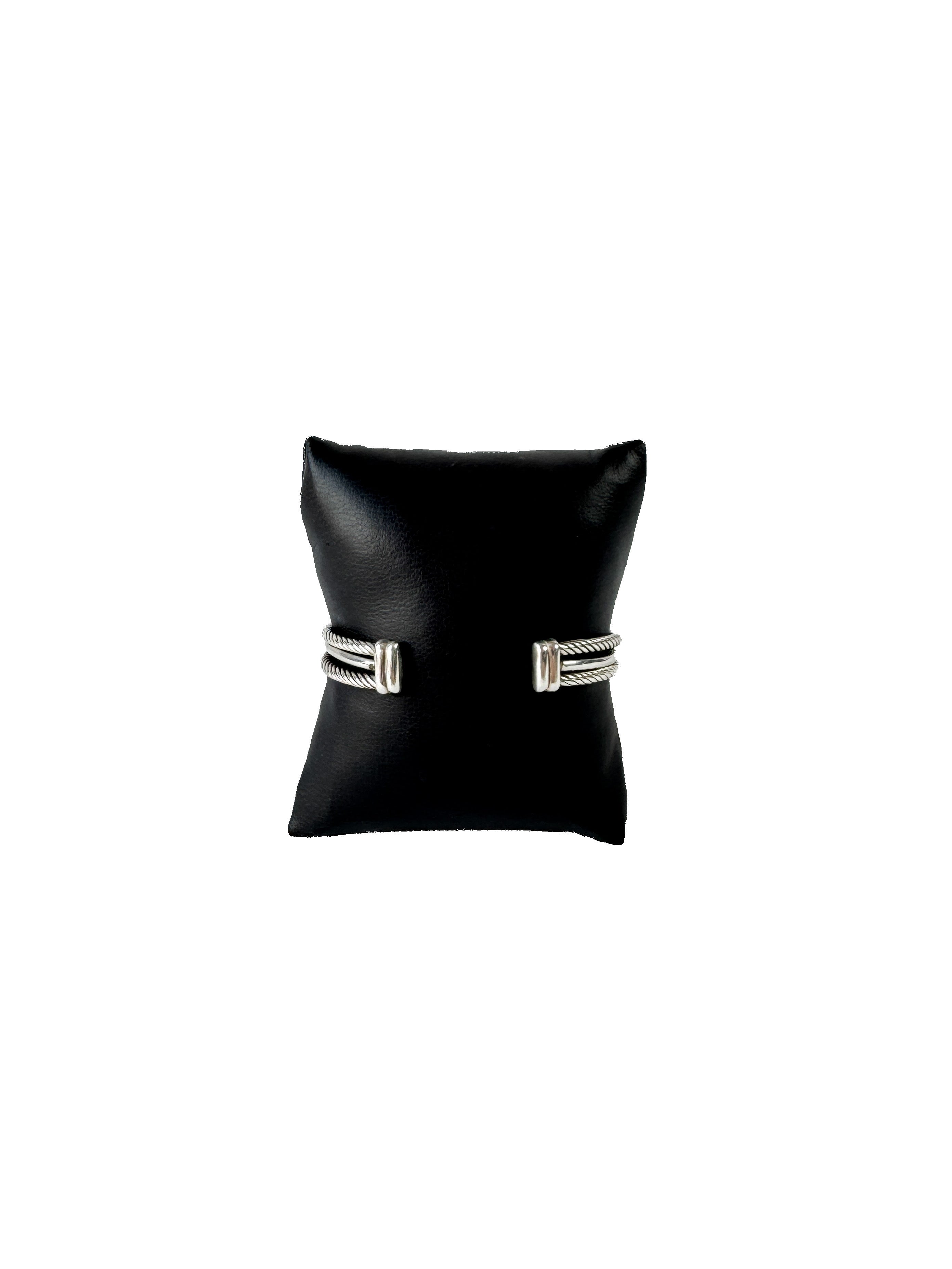 David Yurman sterling silver & diamonds crossover X cuff cable bangle current retail $975