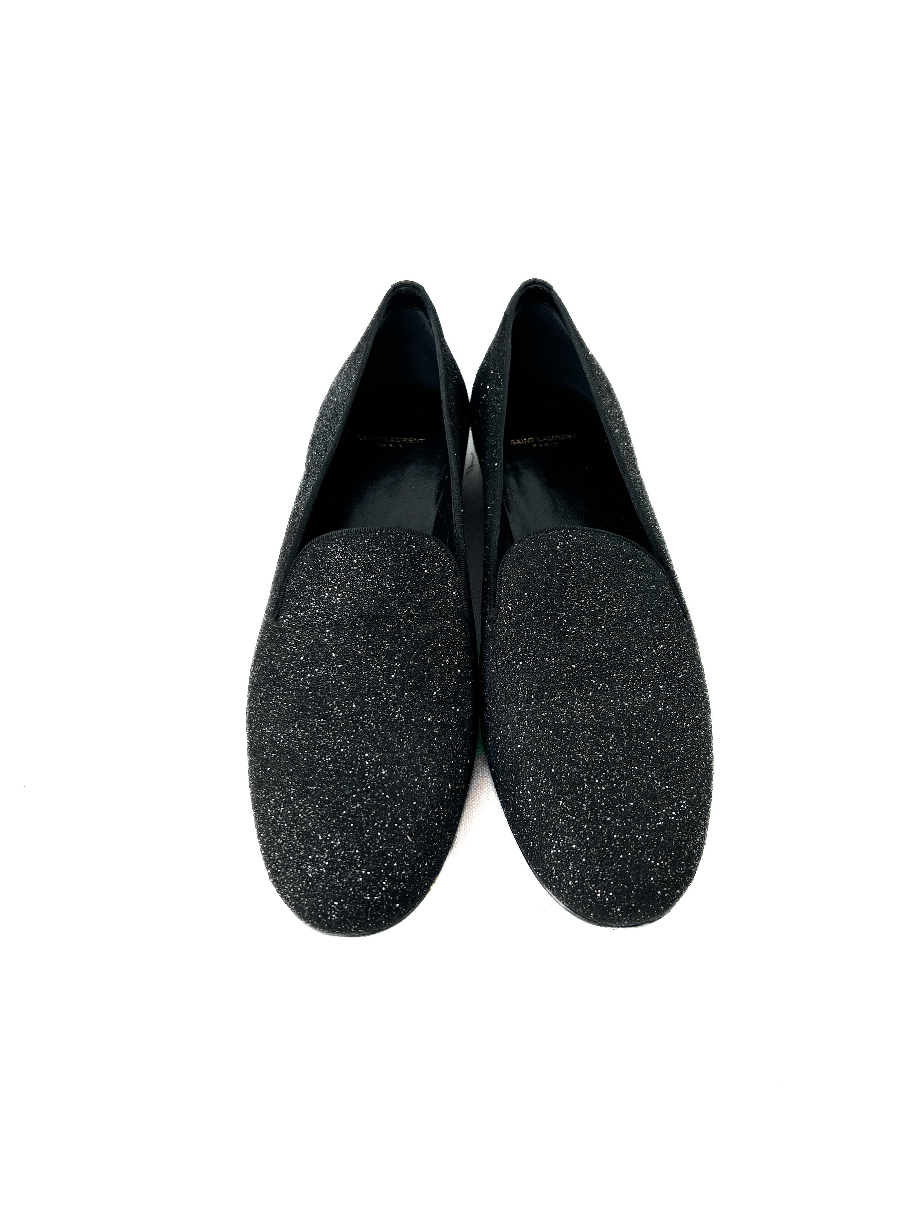 Saint Laurent black glitter loafers size 38 BOX