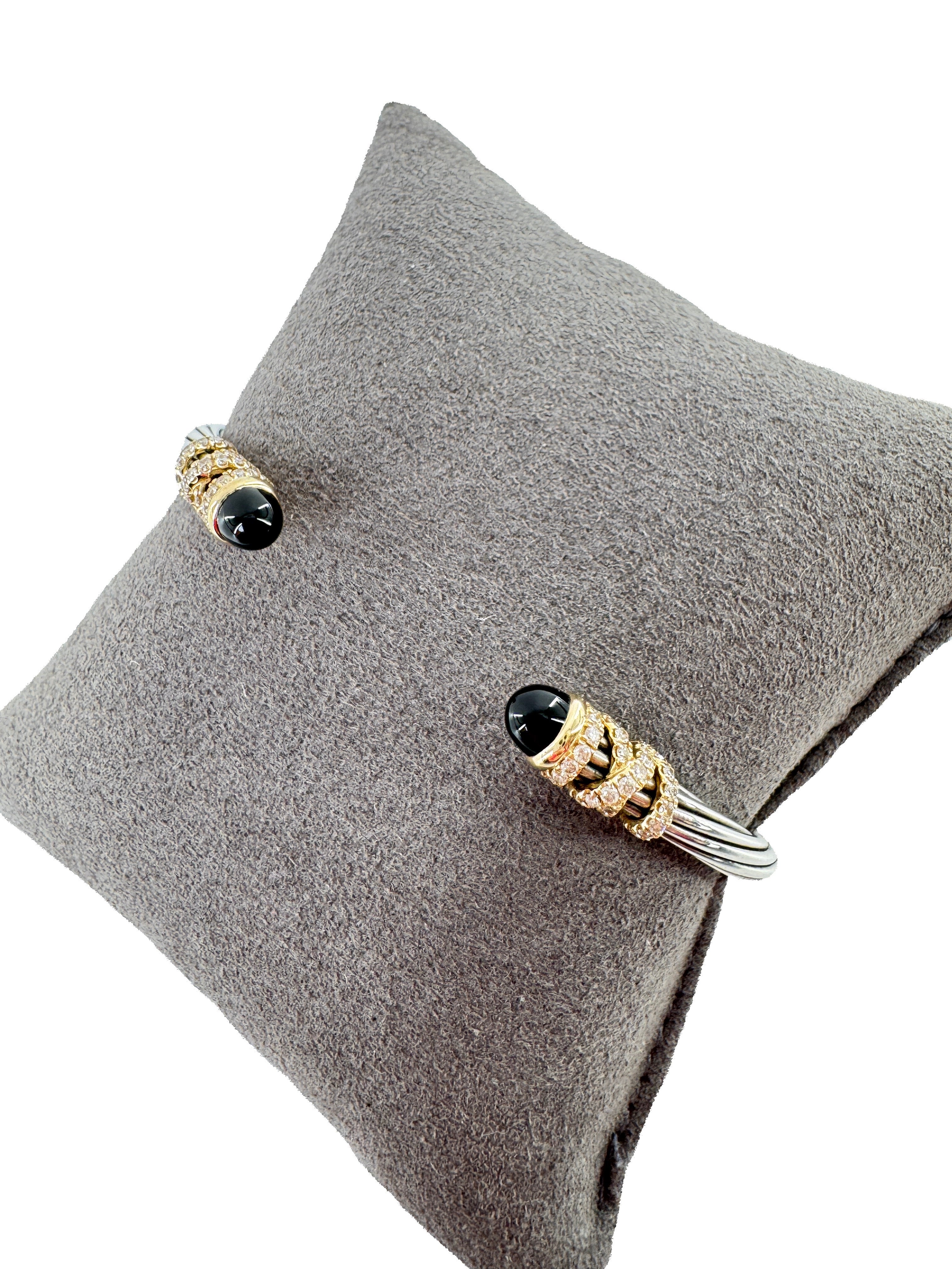 David Yurman Helena end station bracelet with 18k gold, black onyx, and diamonds