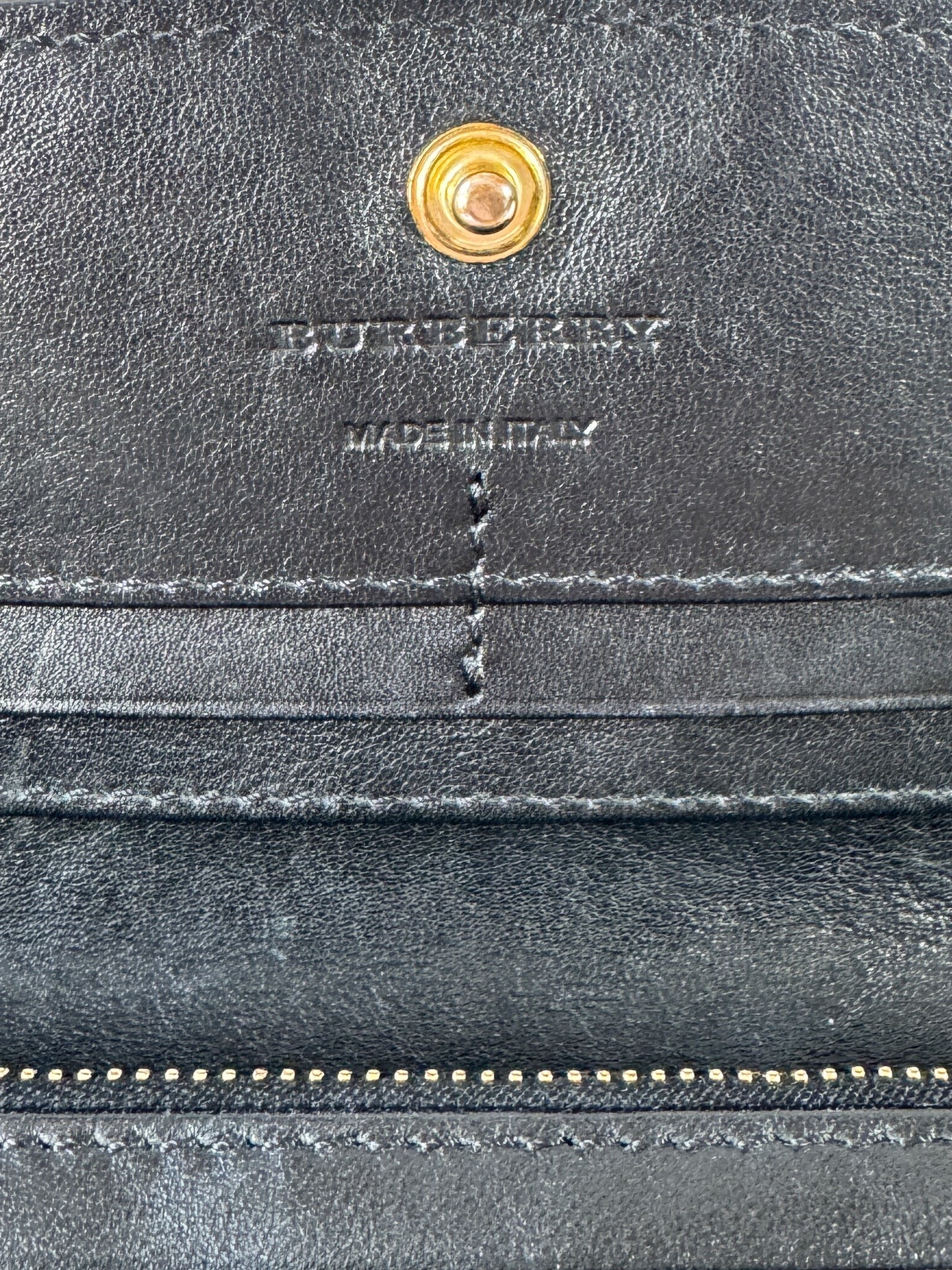 Burberry black leather check long wallet