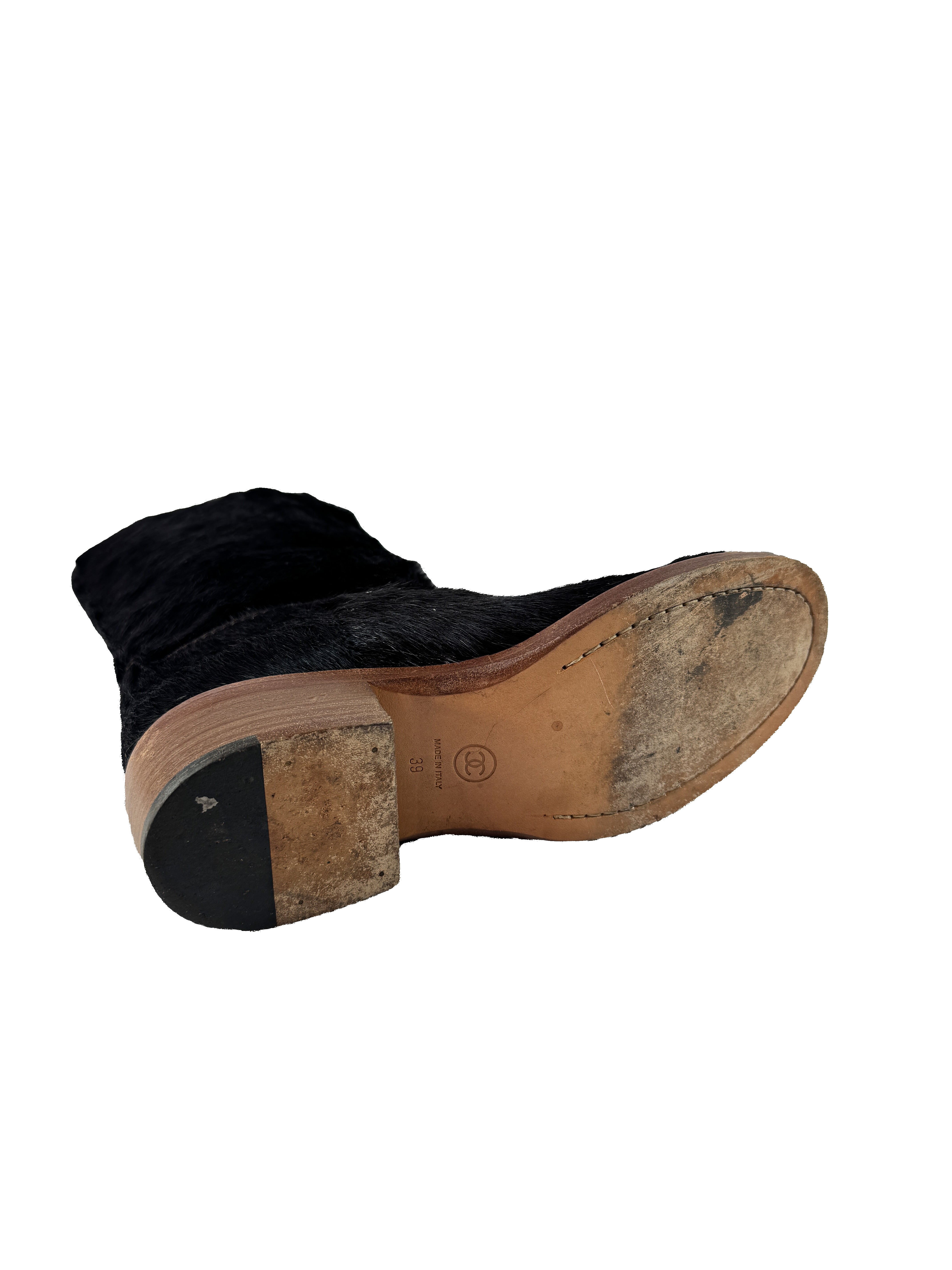 Chanel brown pony hair CC cowboy boots size 39 K C36250