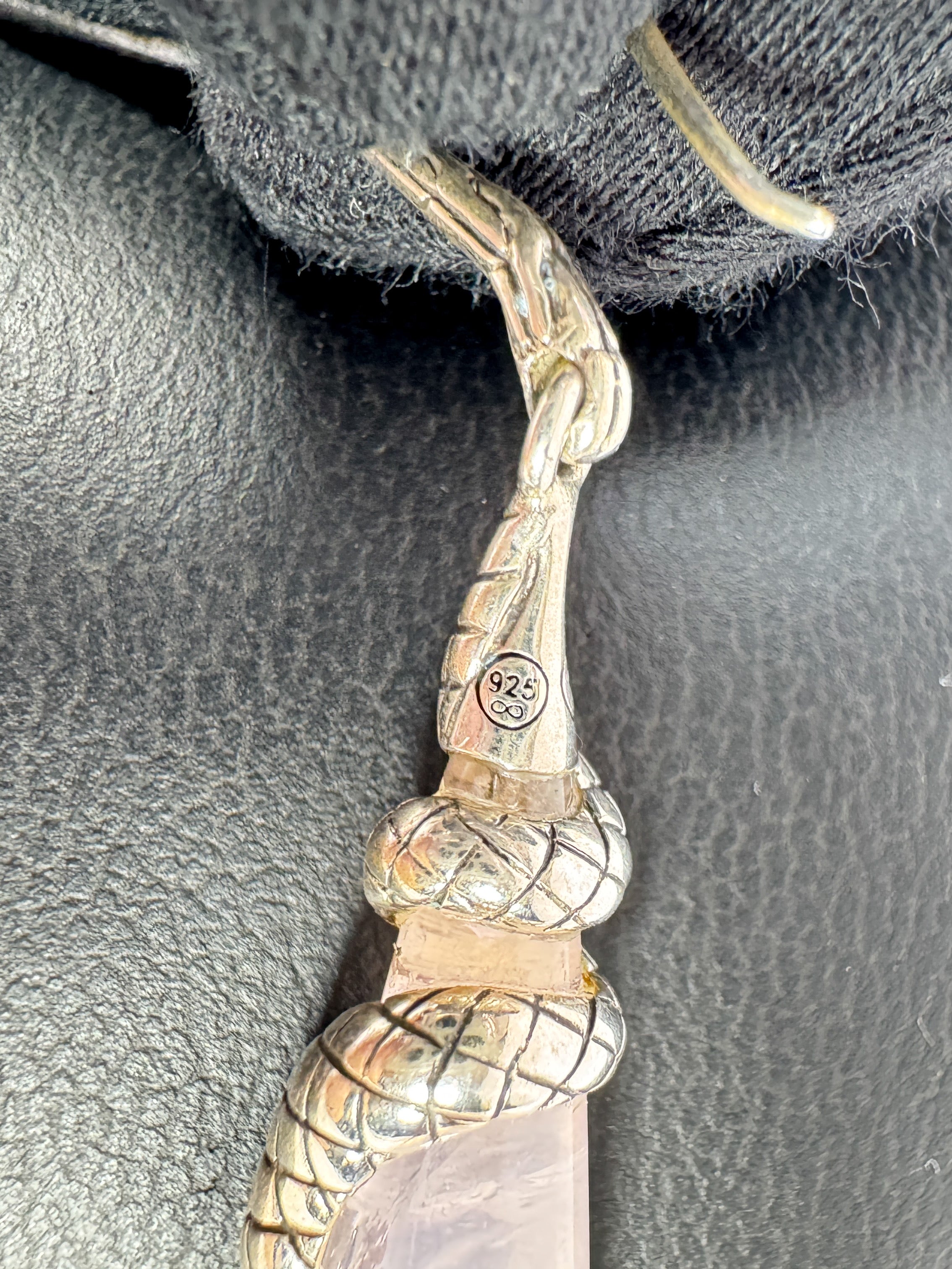 John Hardy sterling silver rose quartz snake dangle earrings