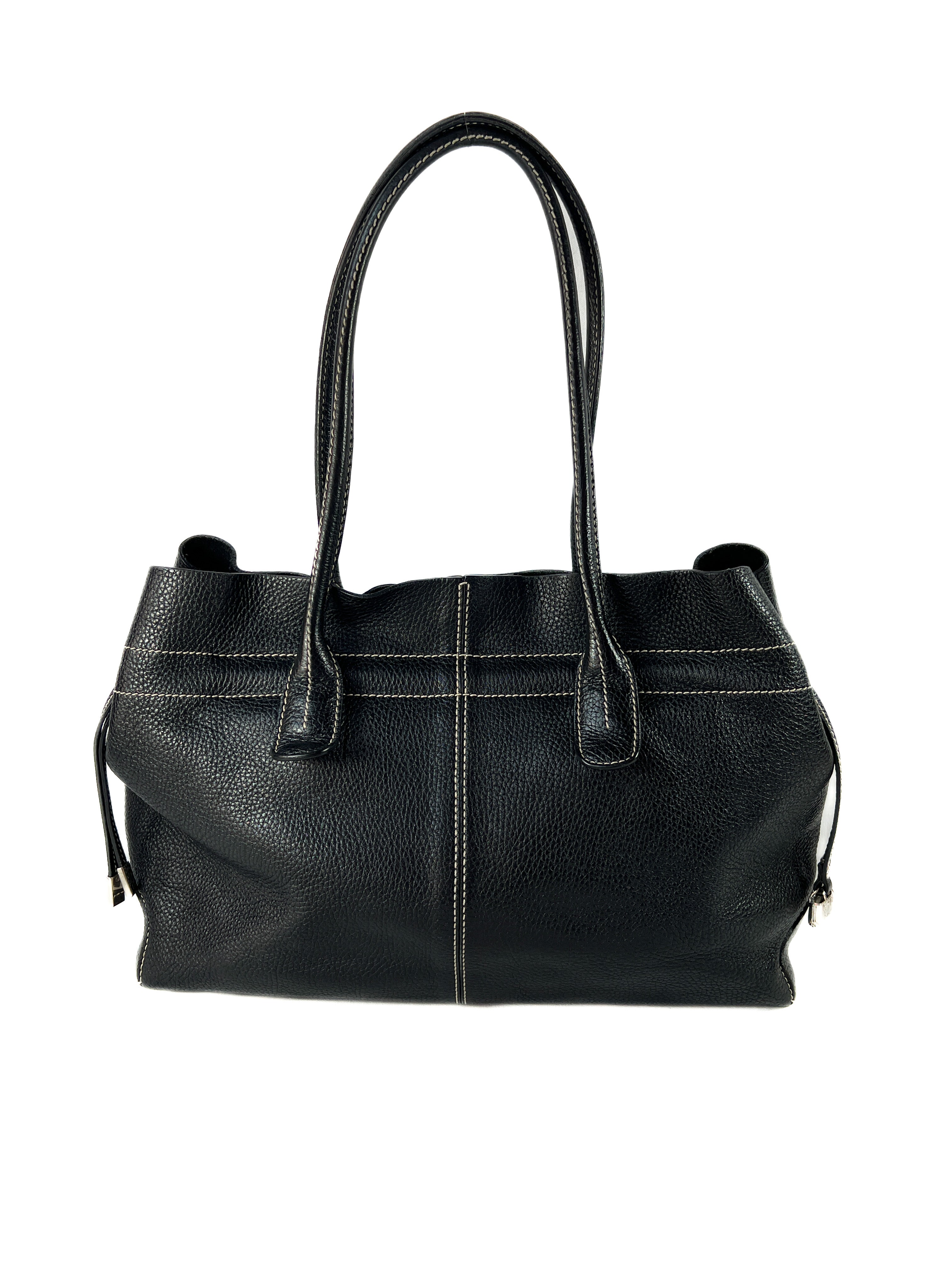 Tods black leather D Bag media tote
