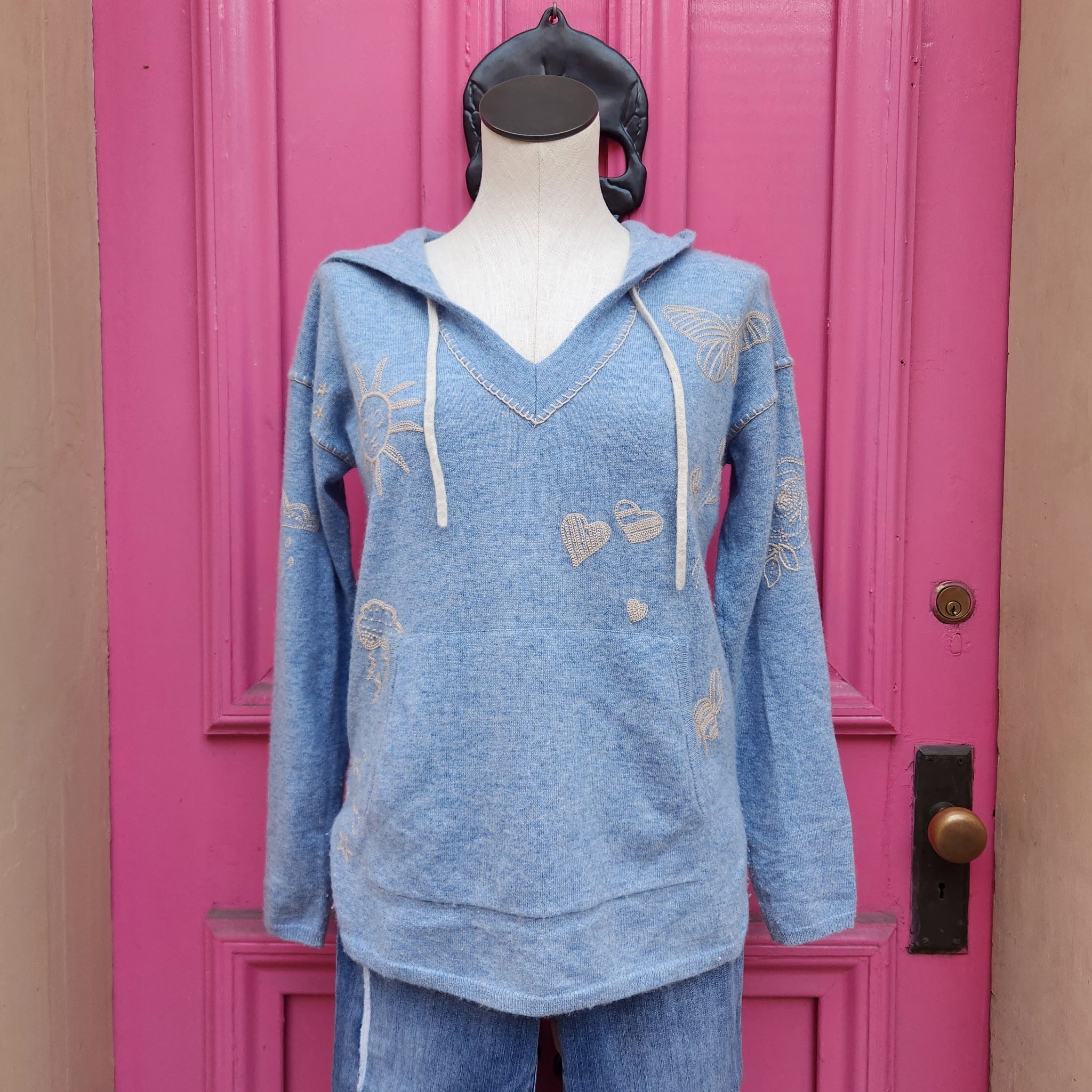Johnny Was blue hooded cashmere sweater size XS