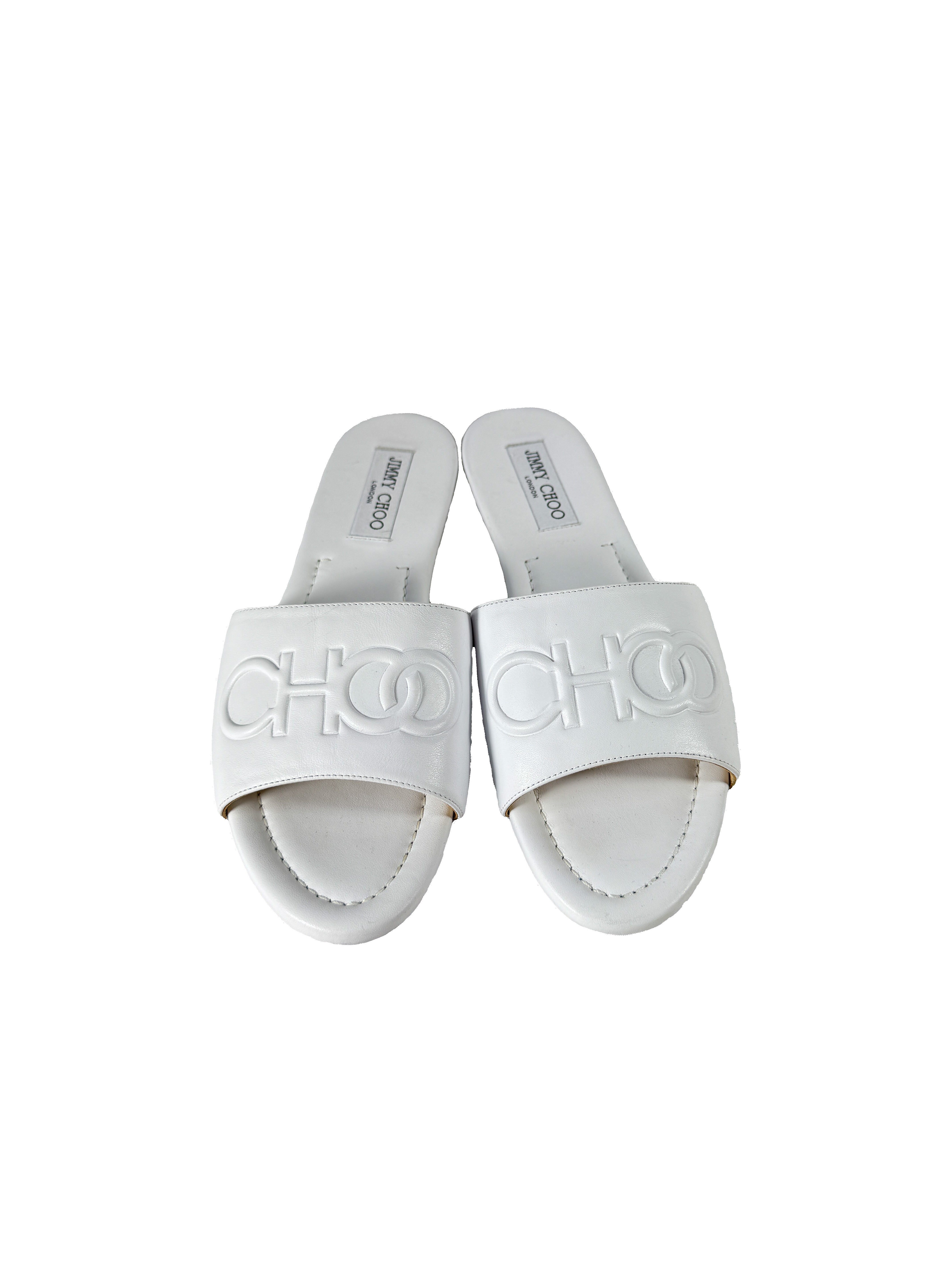 Jimmy Choo white leather slides size 40 NEW