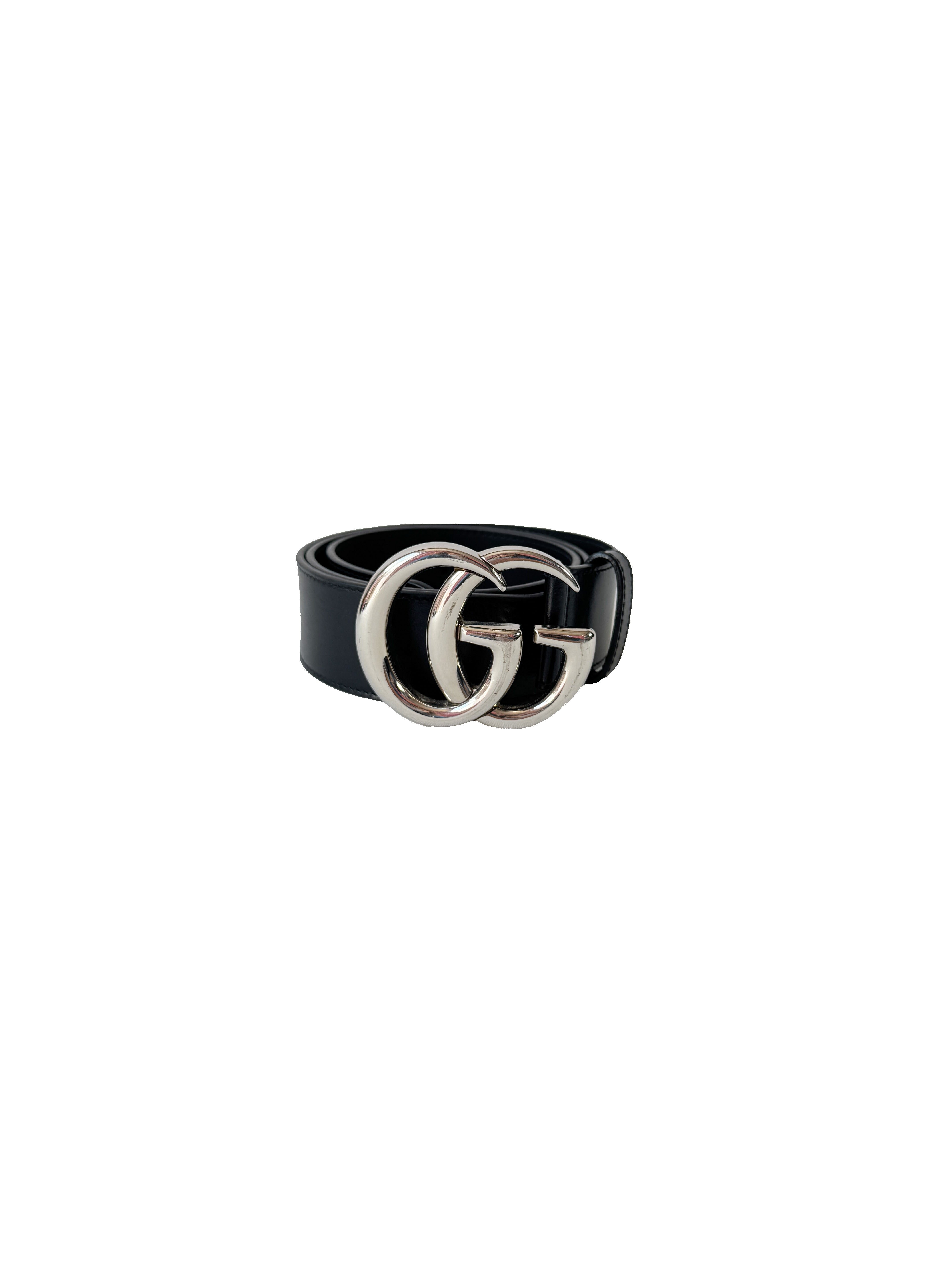 Gucci black GG silver tone Marmont belt size 85
