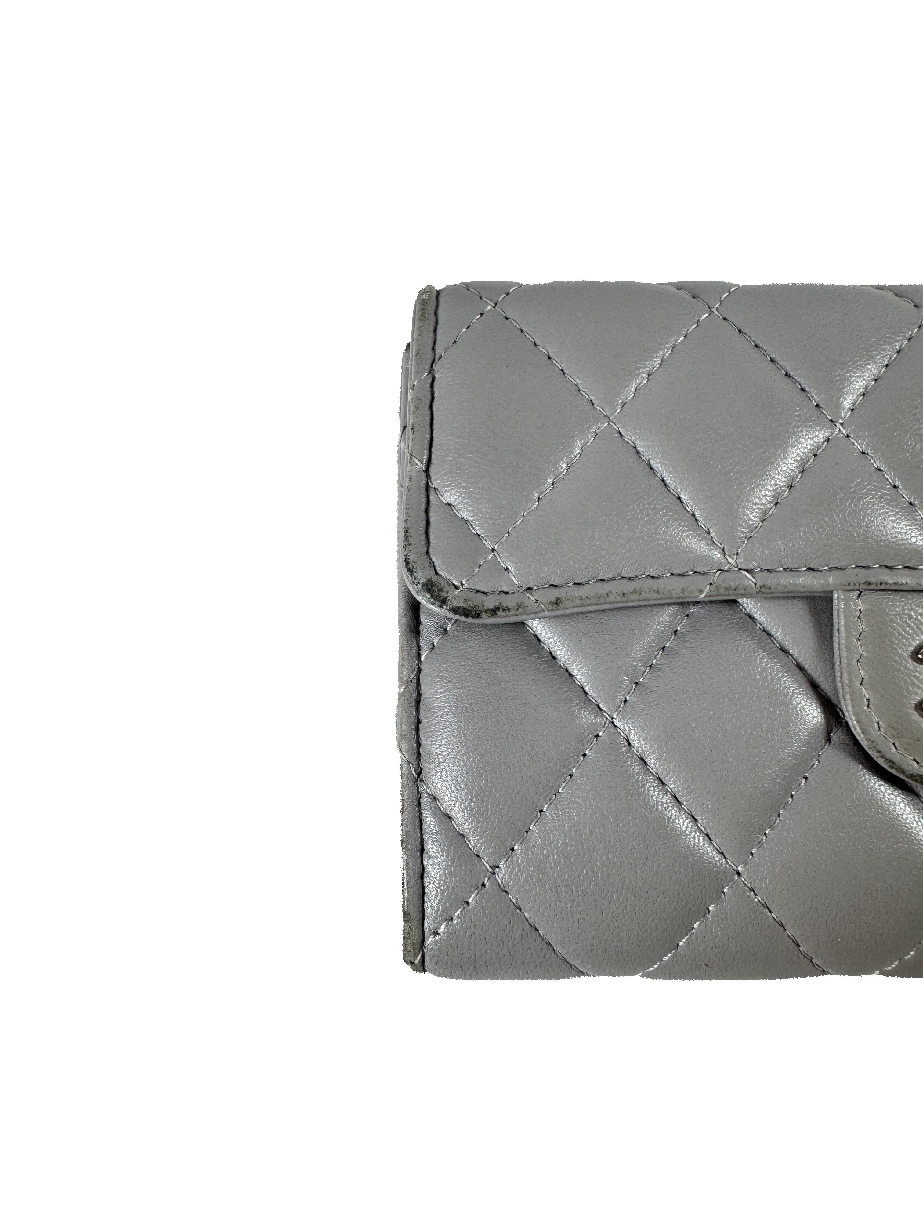 Chanel gray quilted compact wallet 31576720
