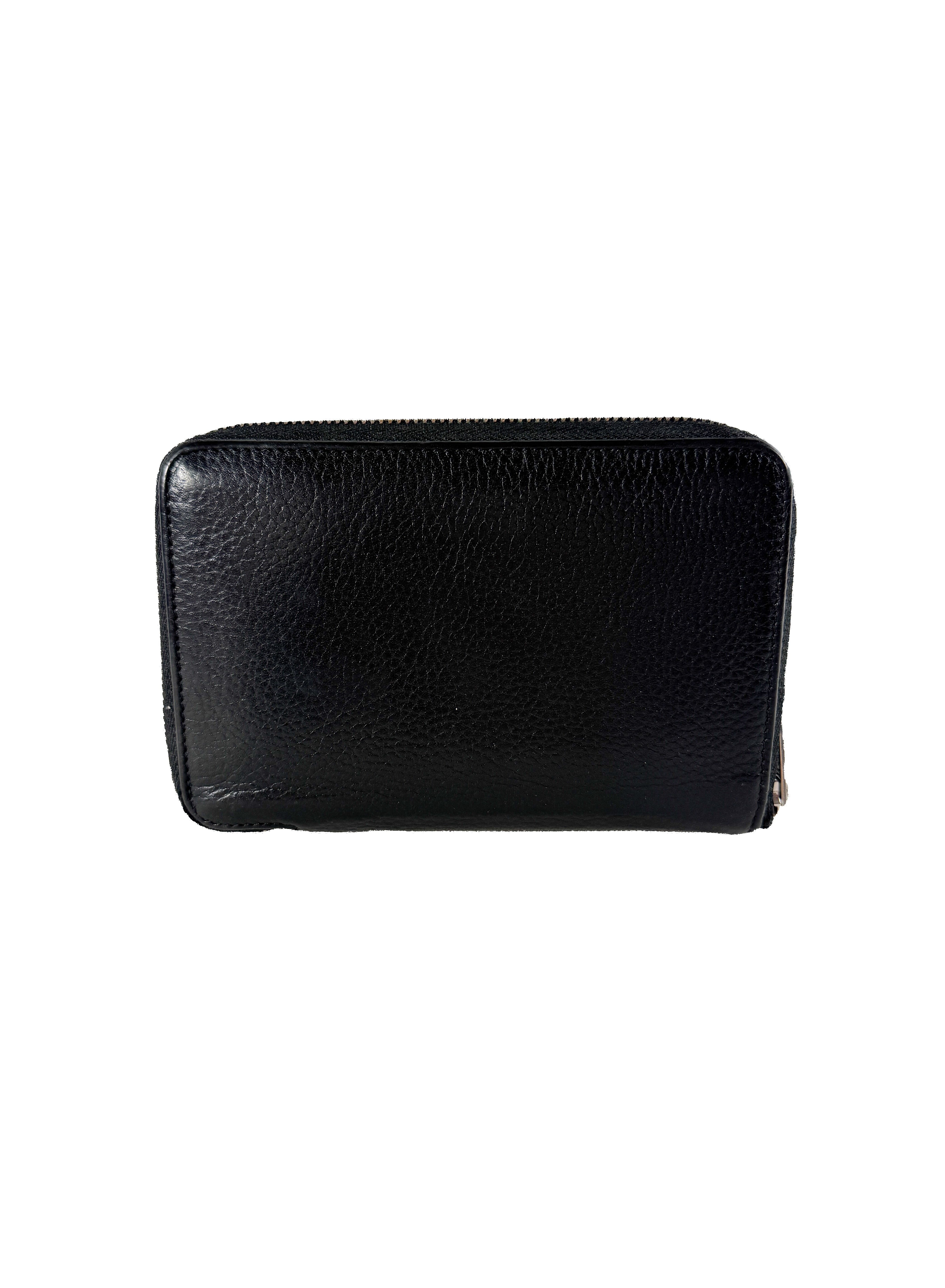 Celine black/yellow leather small zip around wallet