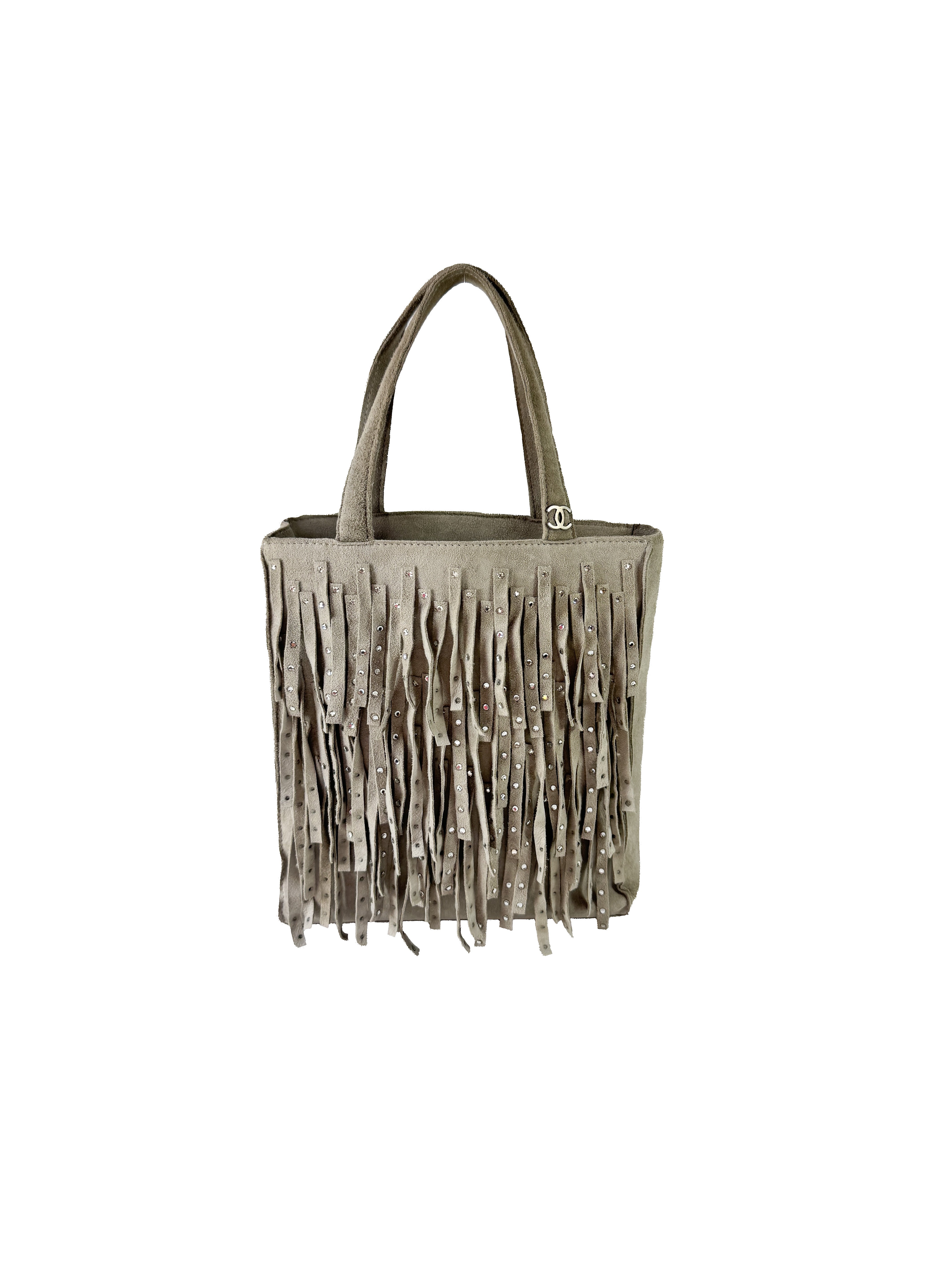 Chanel gray suede fringe mini tote 6212155