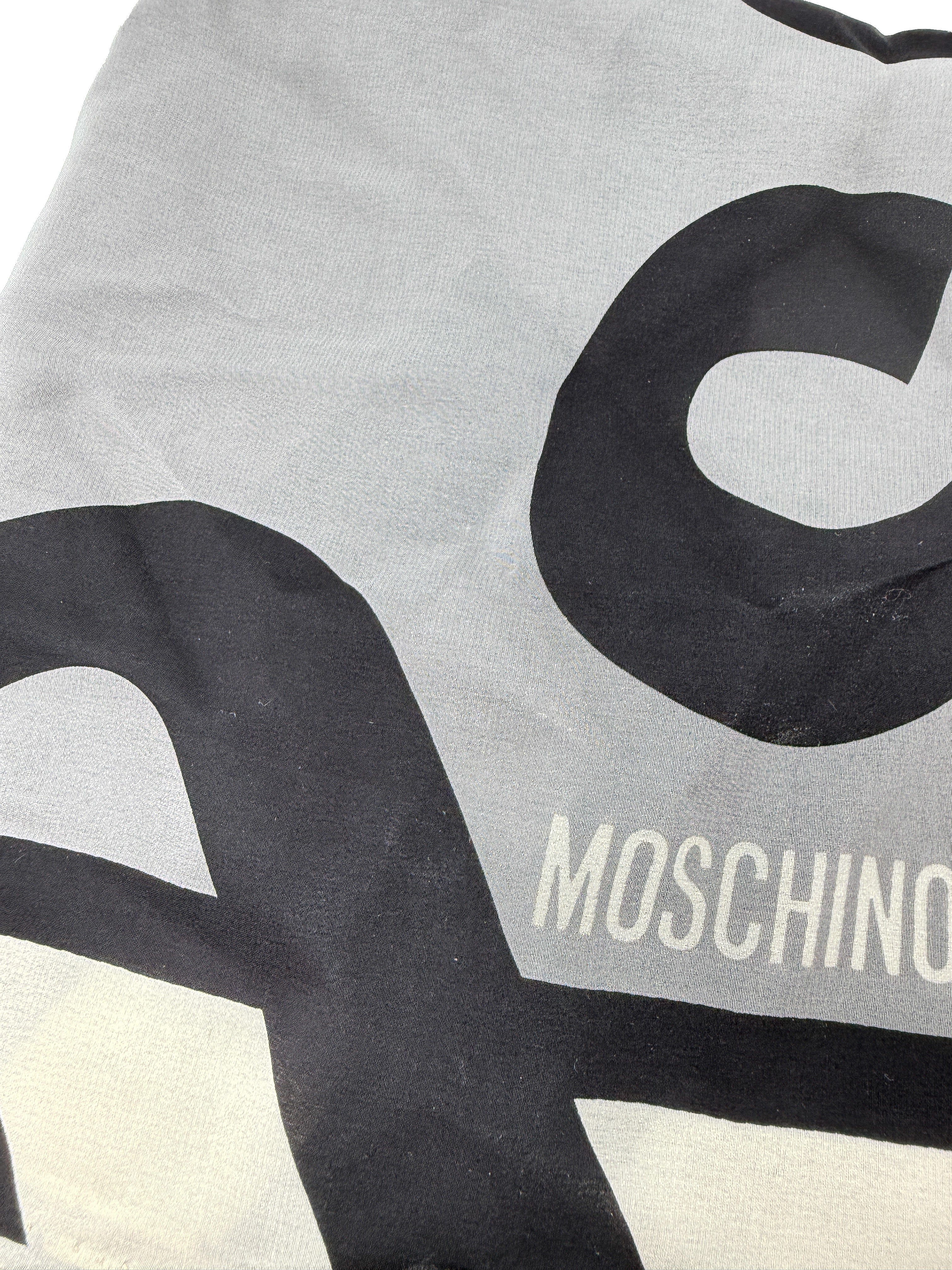 Moschino gray, white, black silk vintage scarf