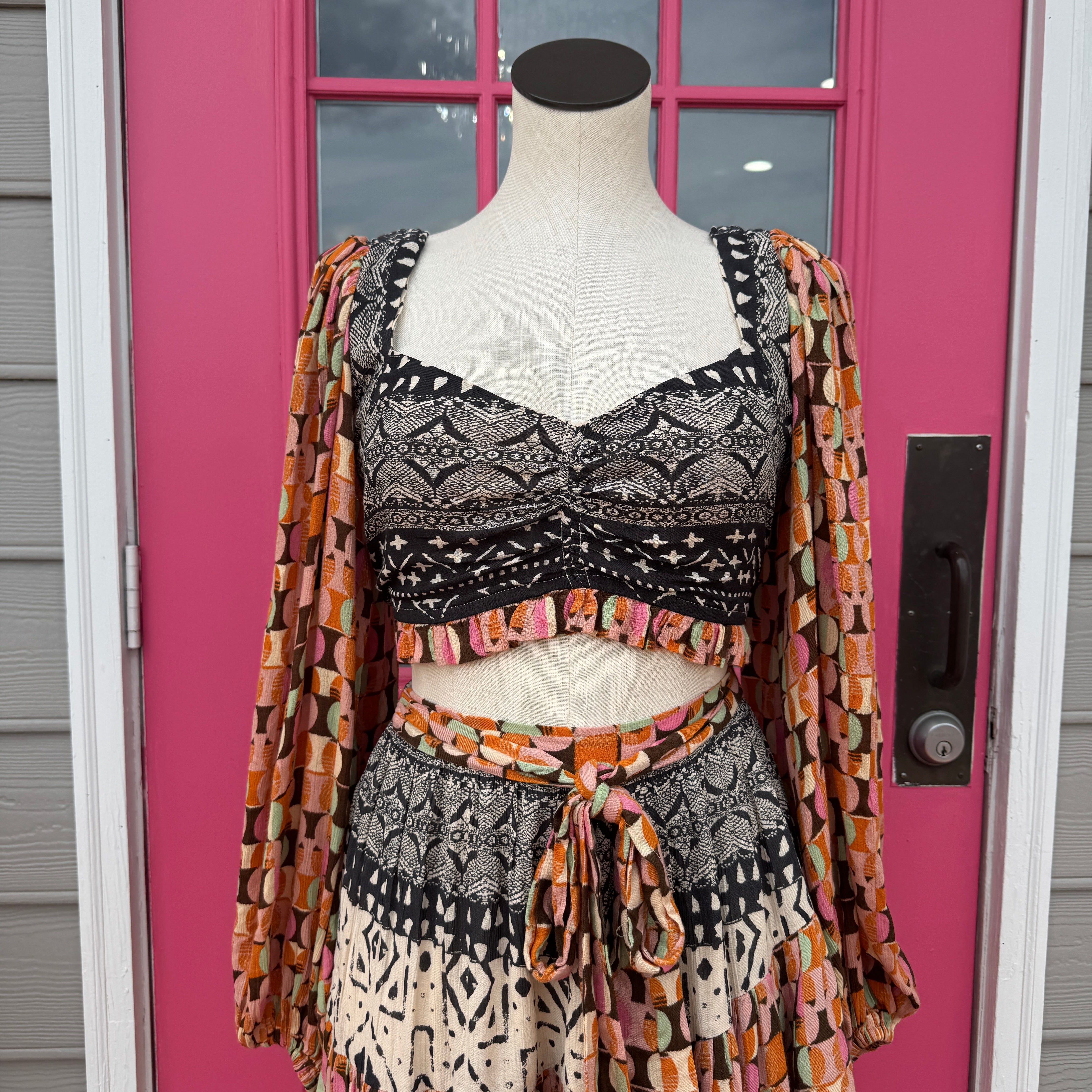 Free People multicolor LS cropped top size L